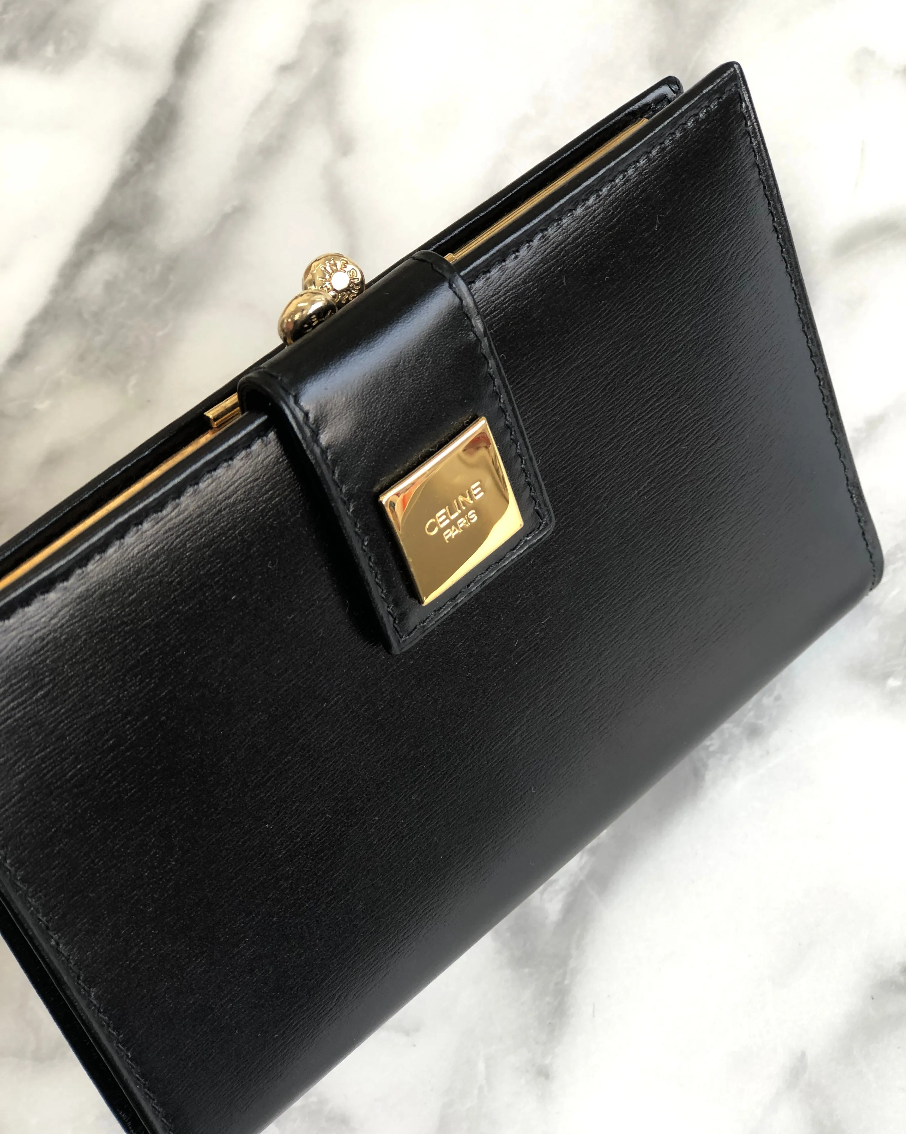 CELINE Logo Compact Wallet Black Accessory Vintage Old celine vxrc5h