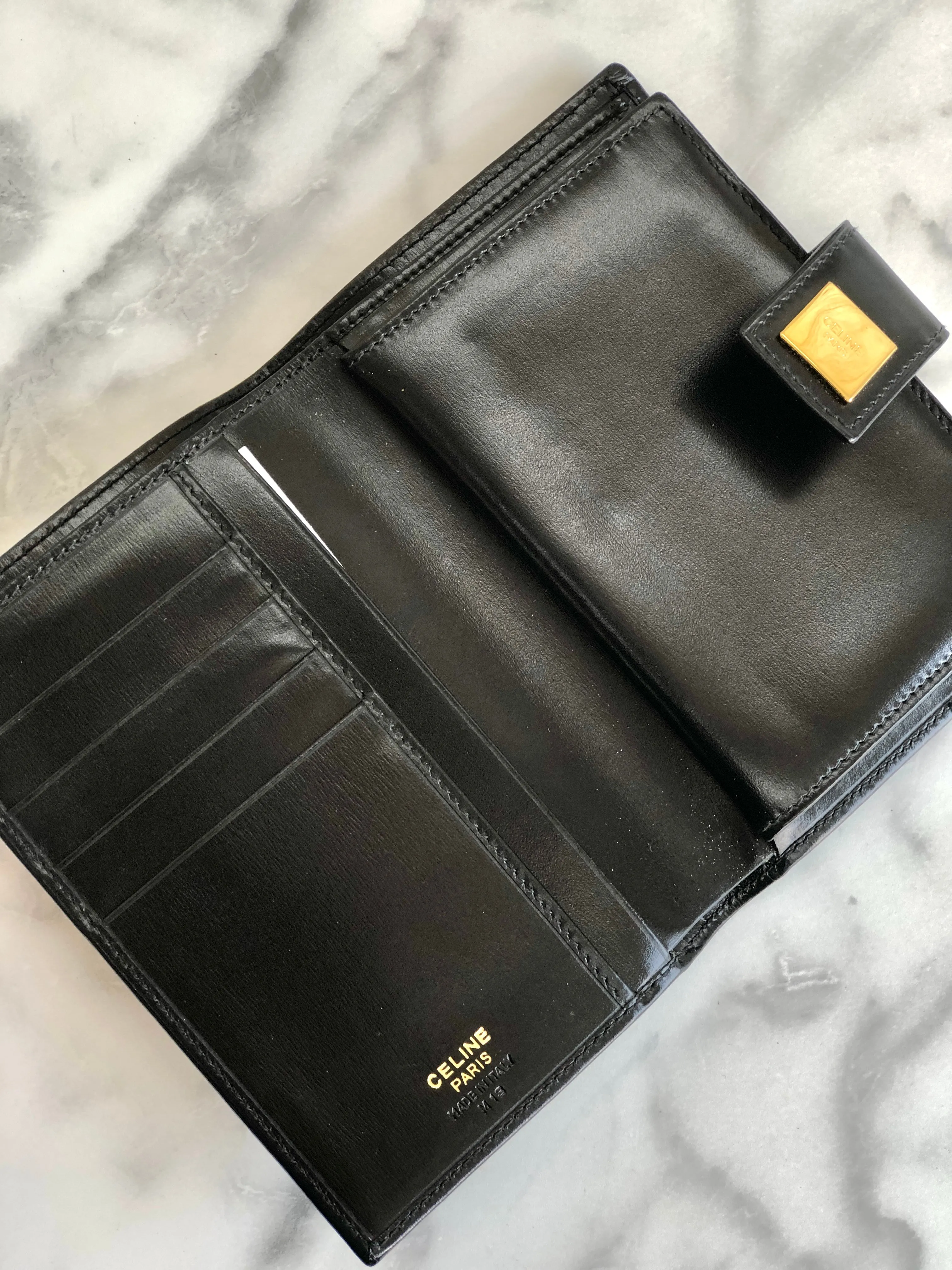 CELINE Logo Compact Wallet Black Accessory Vintage Old celine vxrc5h