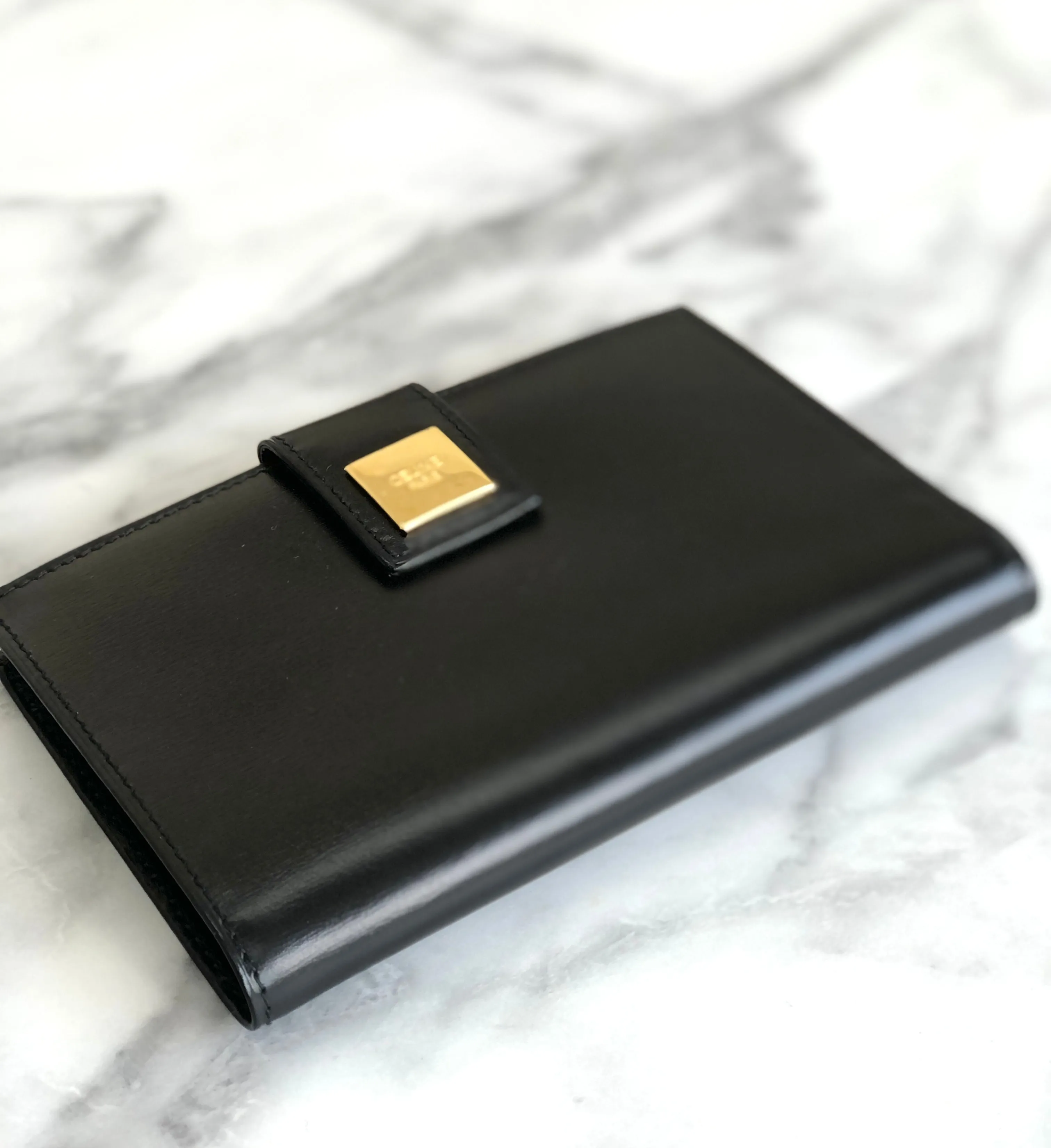 CELINE Logo Compact Wallet Black Accessory Vintage Old celine vxrc5h