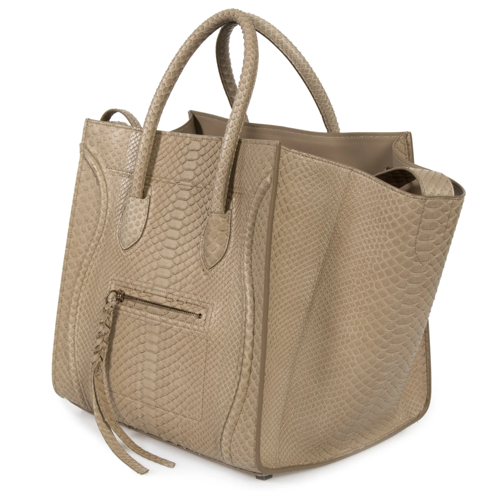 Celine Medium Luggage Phantom Bag In Taupe Python
