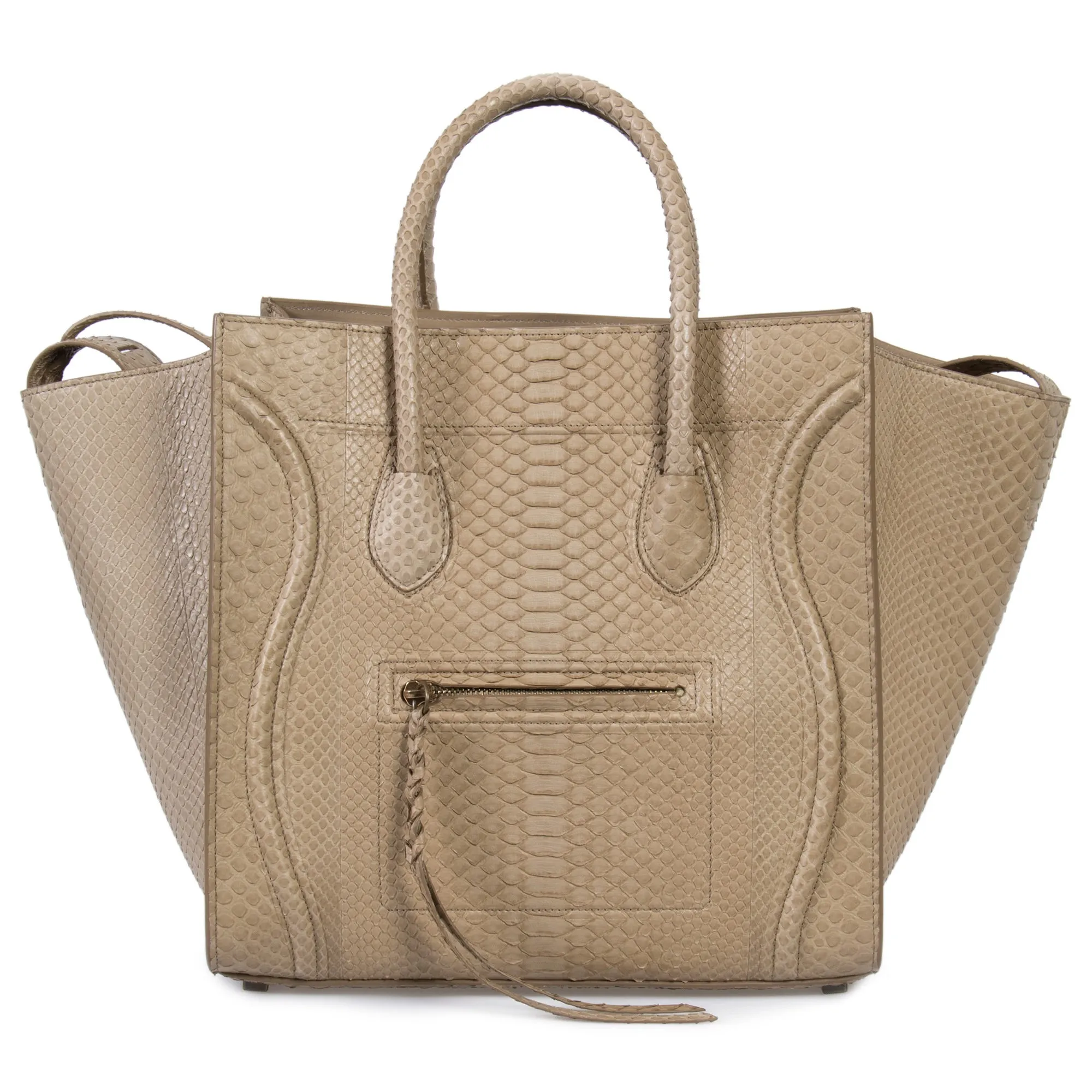 Celine Medium Luggage Phantom Bag In Taupe Python