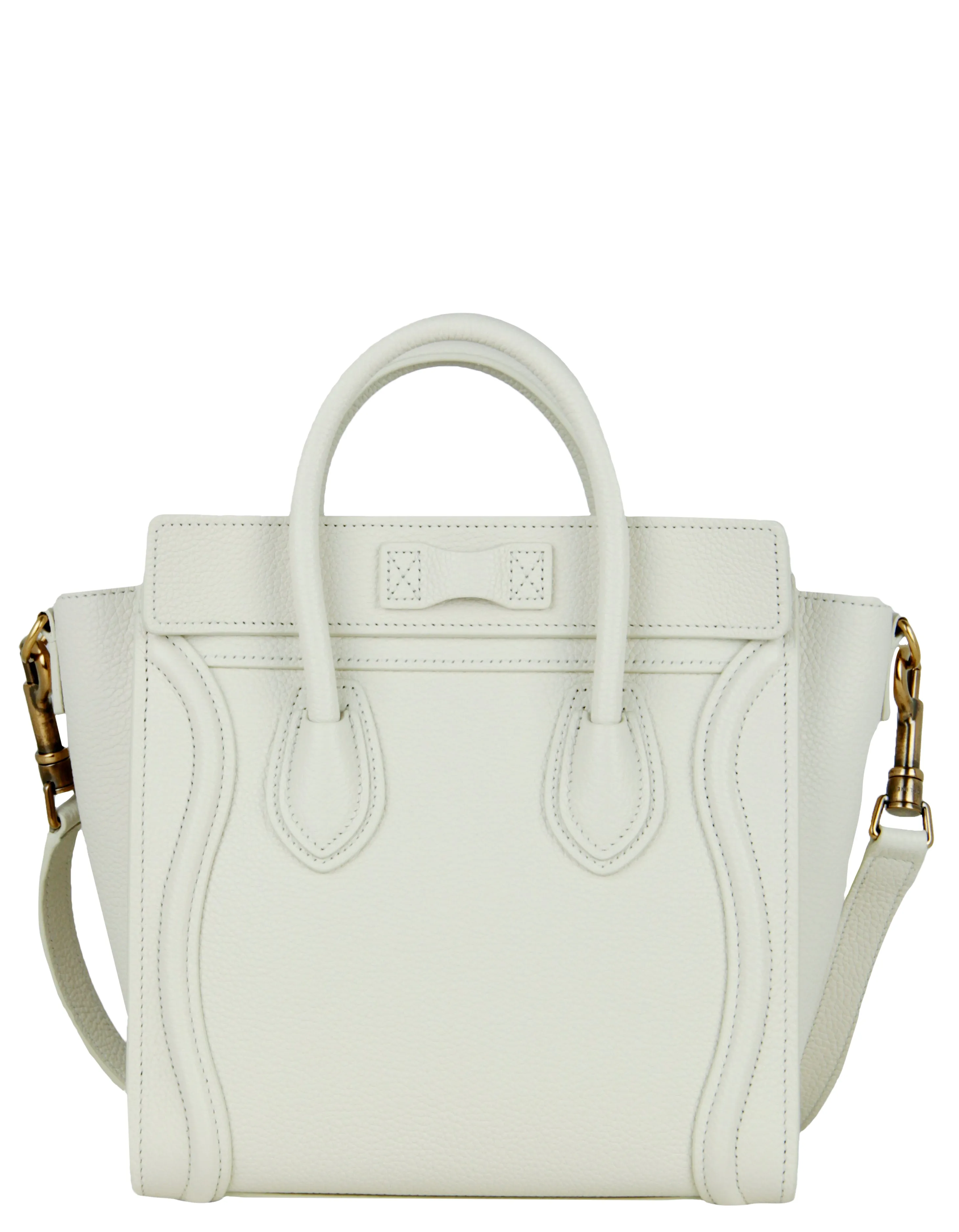 Celine Rice White Leather Nano Luggage Tote Crossbody Bag