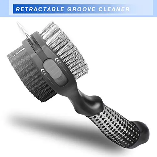 Champkey Star Multifunction Polymer Golf Brush - Oversized Brush Head，Comfortable Hand Grip & Retractable Groove Cleaner Golf Club Brush (Black(Star))