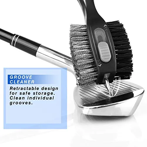 Champkey Star Multifunction Polymer Golf Brush - Oversized Brush Head，Comfortable Hand Grip & Retractable Groove Cleaner Golf Club Brush (Black(Star))