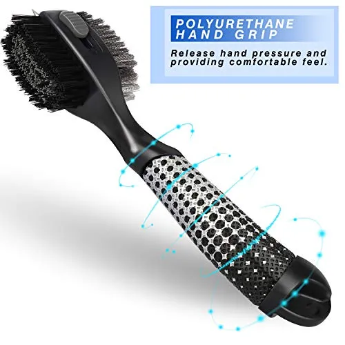 Champkey Star Multifunction Polymer Golf Brush - Oversized Brush Head，Comfortable Hand Grip & Retractable Groove Cleaner Golf Club Brush (Black(Star))