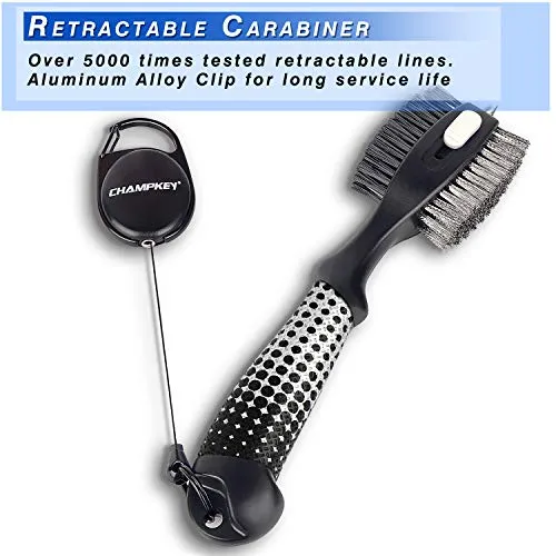 Champkey Star Multifunction Polymer Golf Brush - Oversized Brush Head，Comfortable Hand Grip & Retractable Groove Cleaner Golf Club Brush (Black(Star))