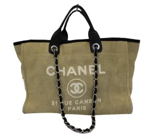 CHANEL Beige Denim Deauville Large Shopping Tote Bag