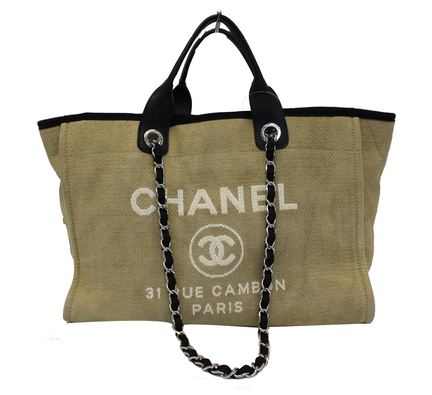 CHANEL Beige Denim Deauville Large Shopping Tote Bag