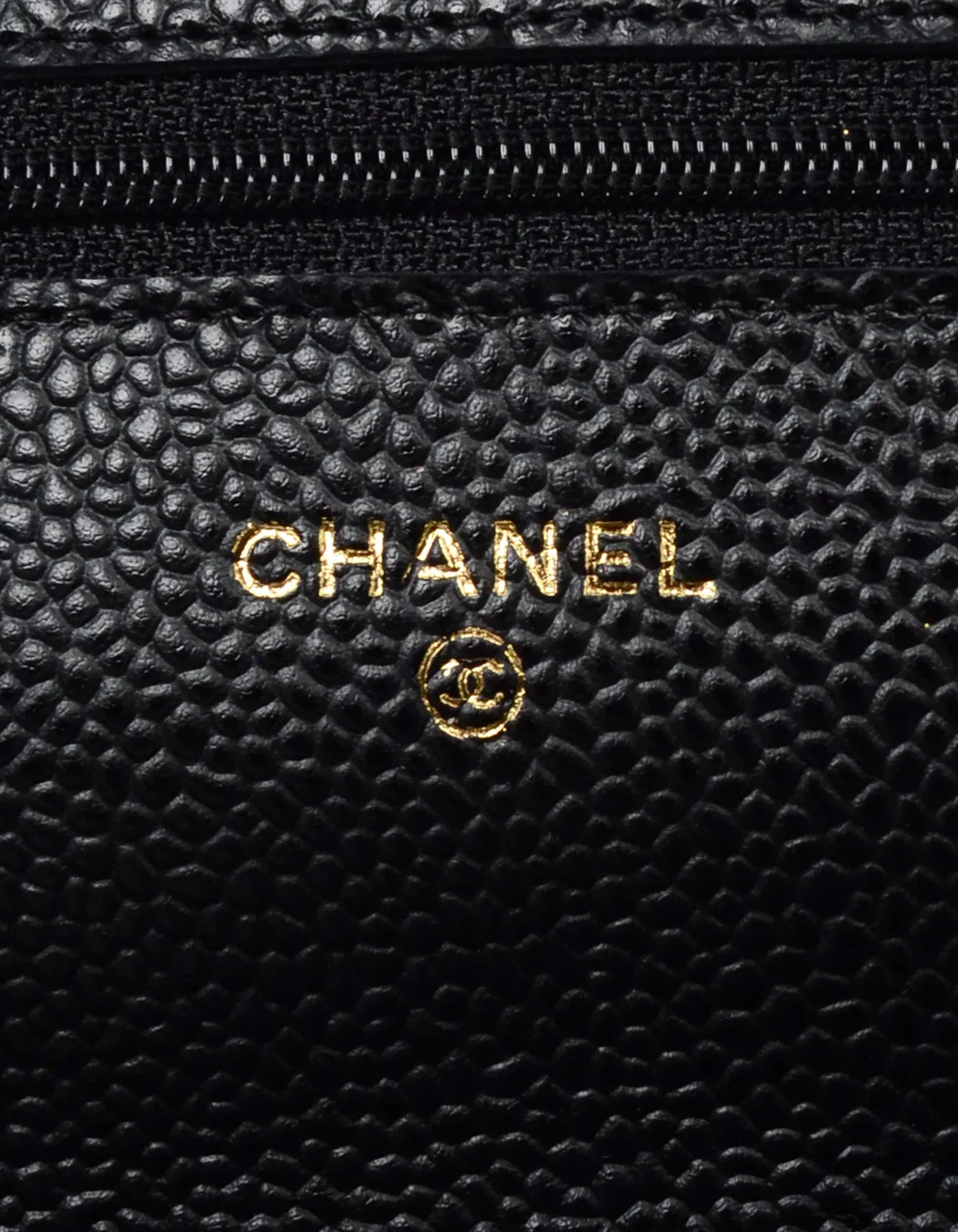 Chanel Black Caviar Leather Quilted Wallet On Chain WOC Crossbody Bag