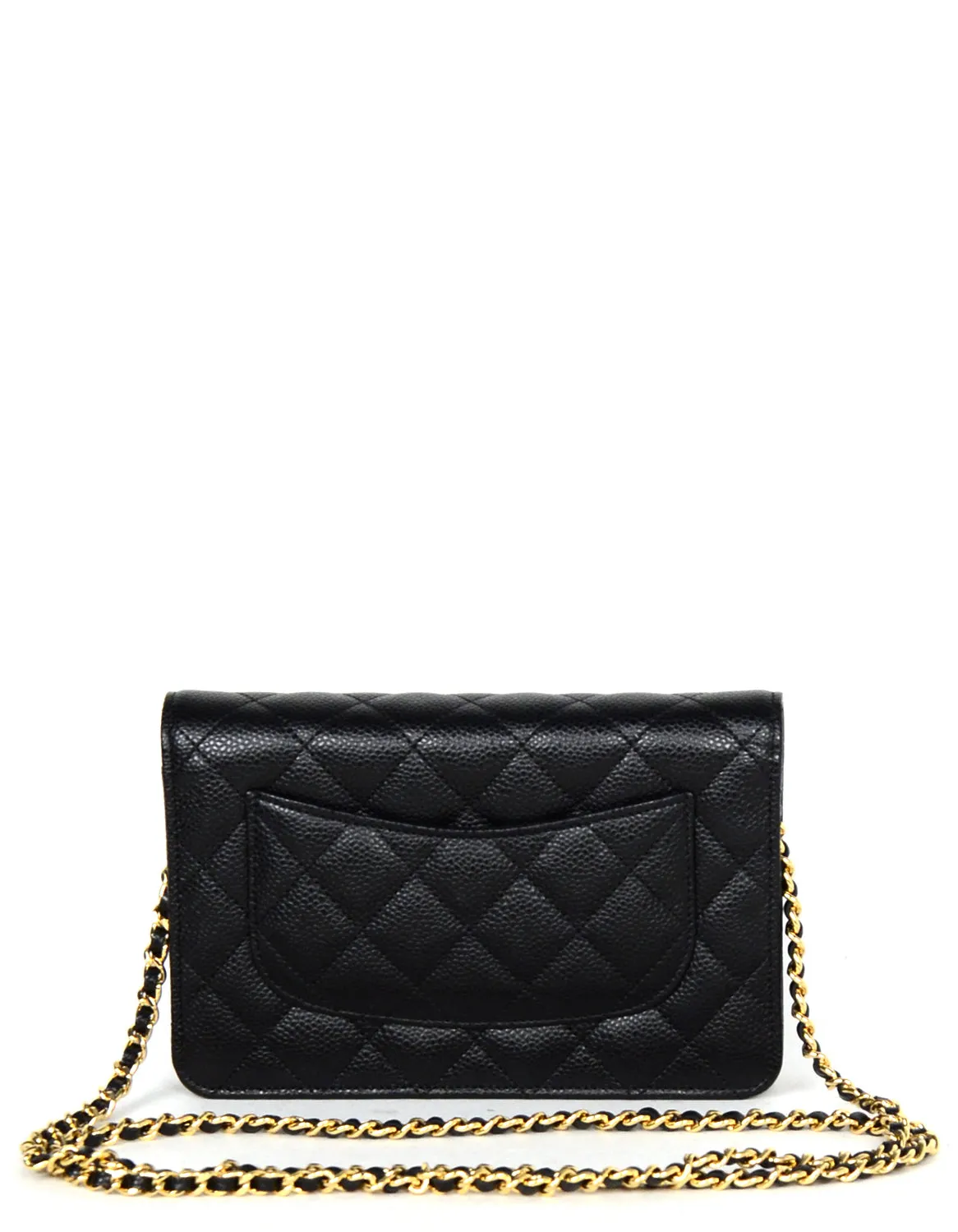 Chanel Black Caviar Leather Quilted Wallet On Chain WOC Crossbody Bag