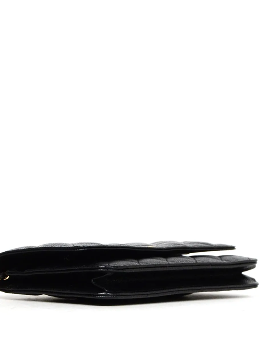 Chanel Black Caviar Leather Quilted Wallet On Chain WOC Crossbody Bag