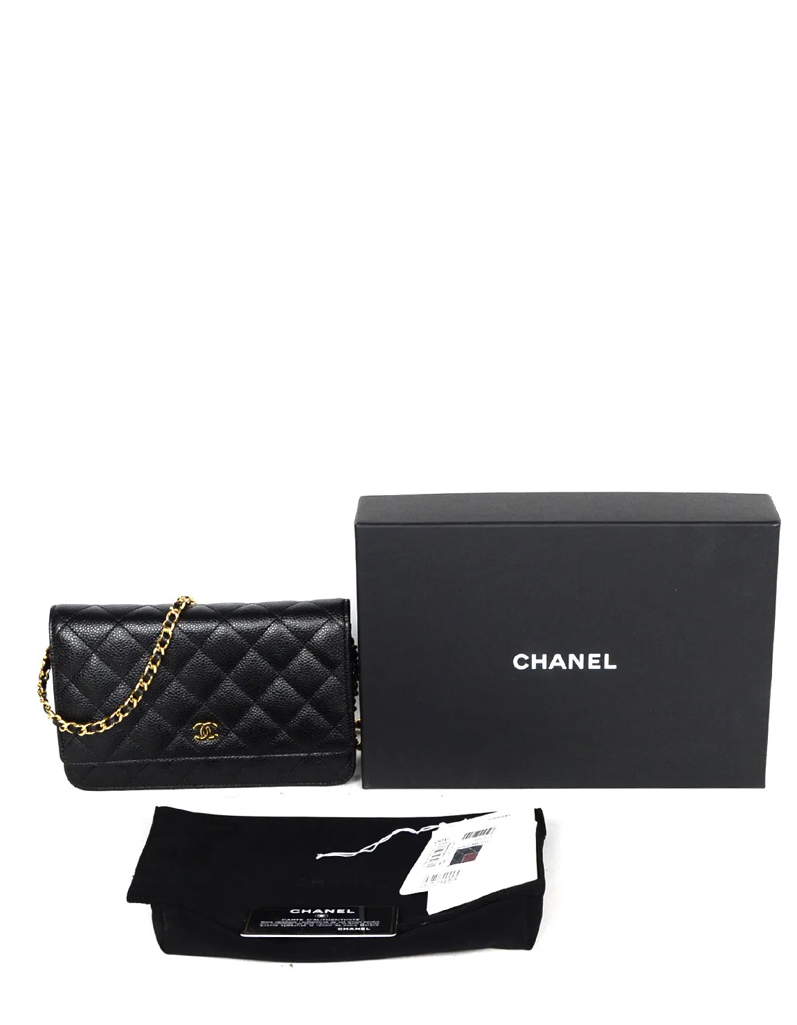 Chanel Black Caviar Leather Quilted Wallet On Chain WOC Crossbody Bag