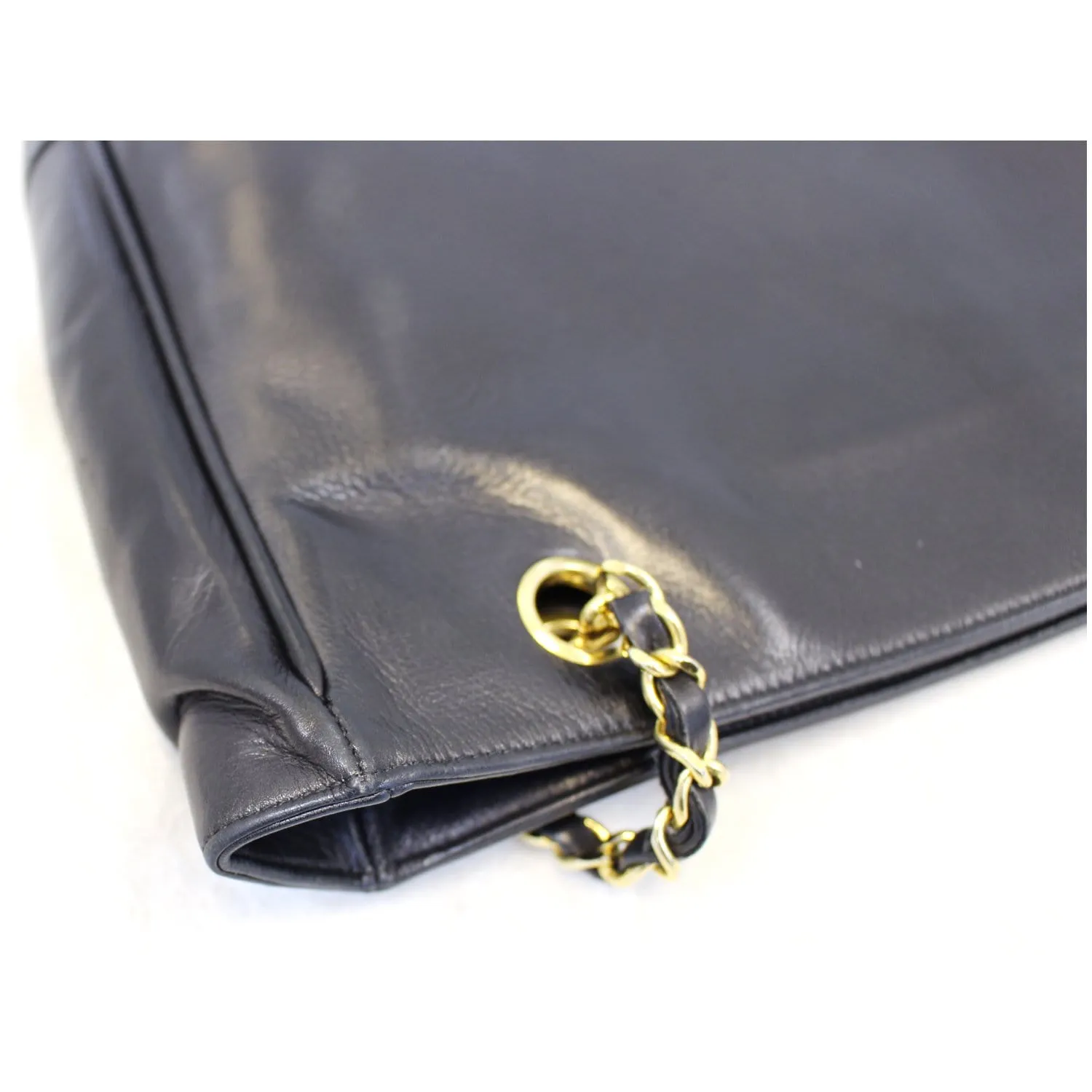 CHANEL Black Lambskin Tote Shoulder Bag Vintage