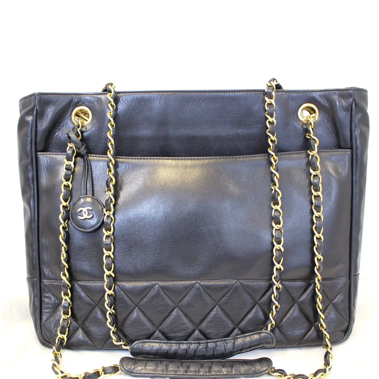 CHANEL Black Lambskin Tote Shoulder Bag Vintage