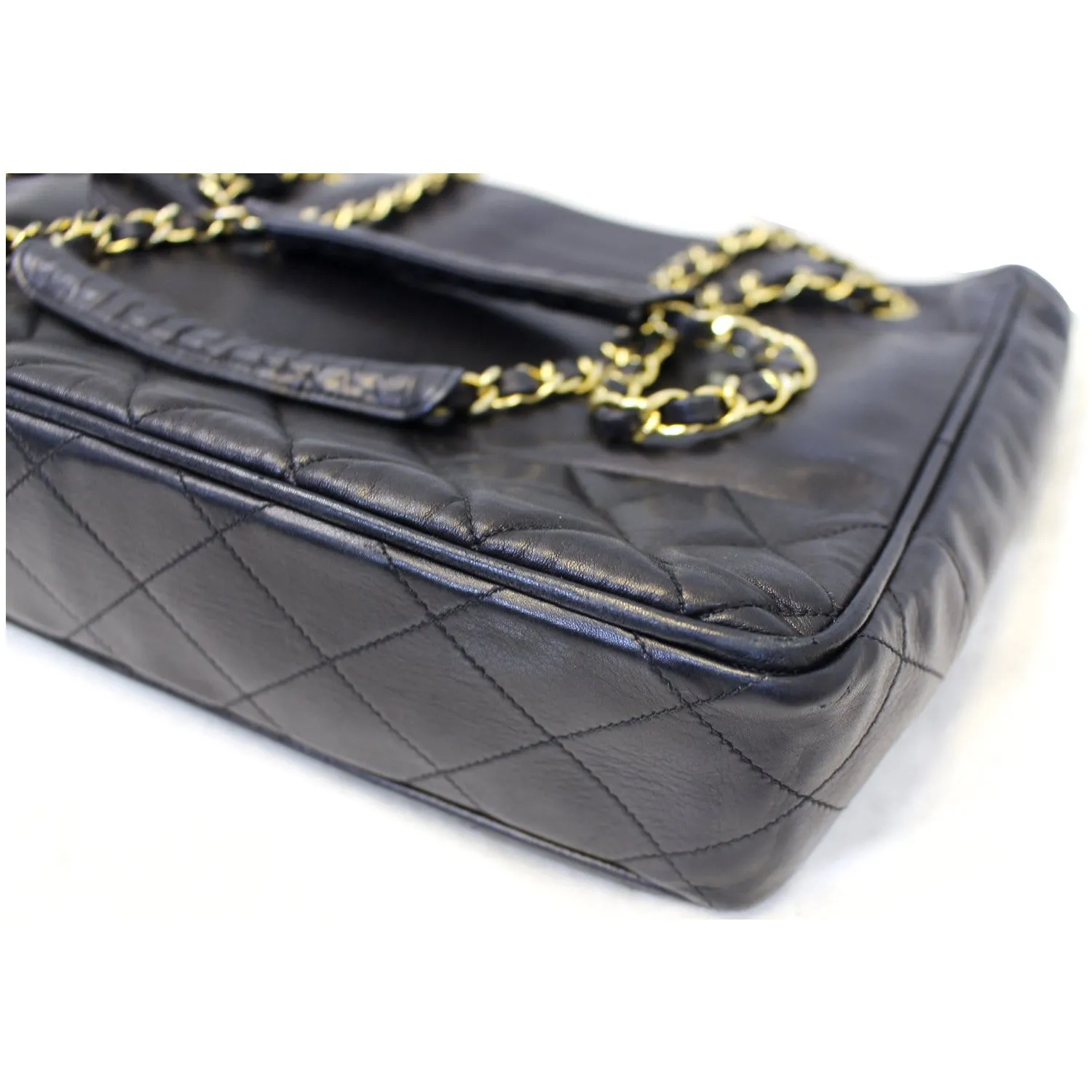 CHANEL Black Lambskin Tote Shoulder Bag Vintage