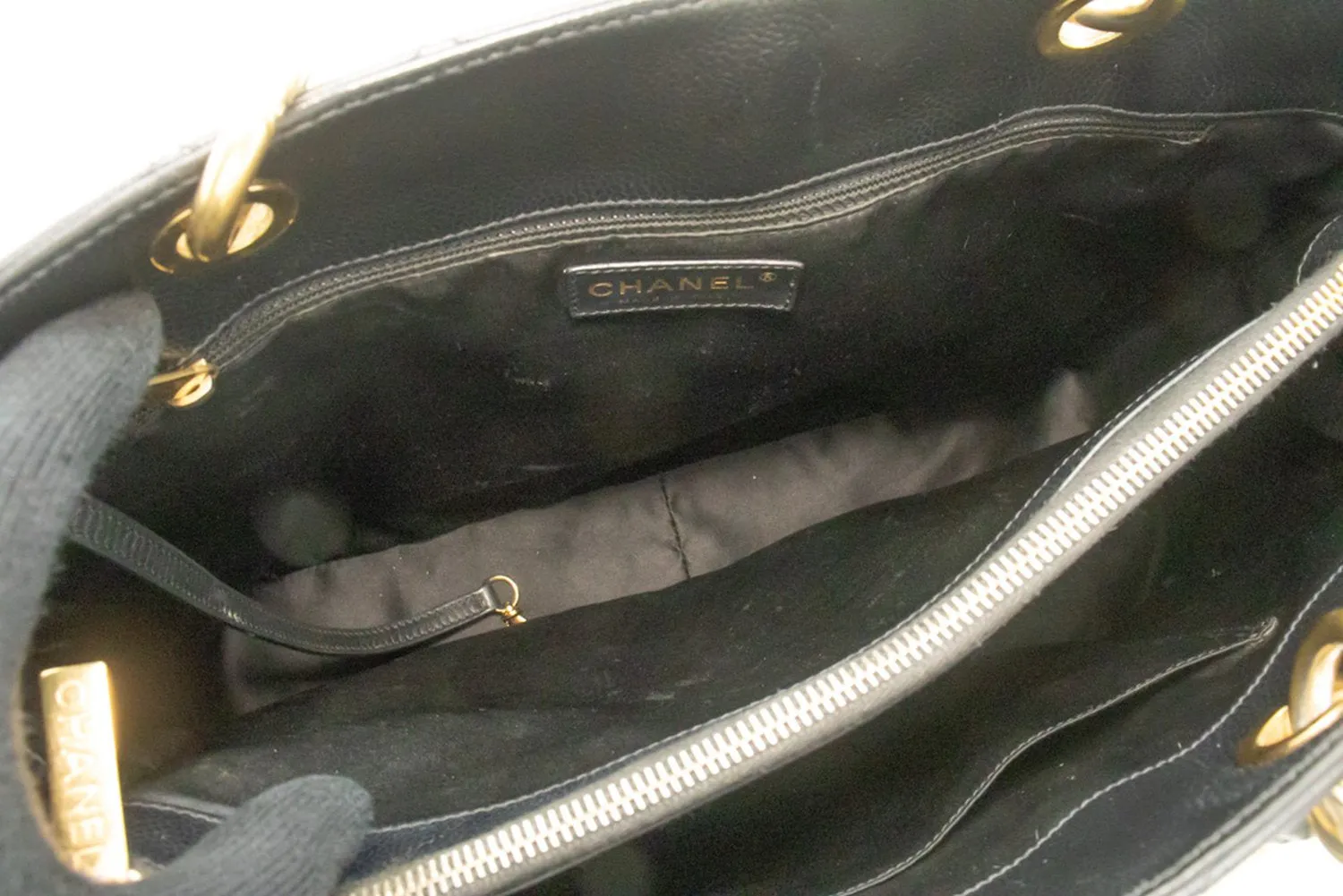 CHANEL Caviar GST 13" Grand Shopping Tote Chain Shoulder Bag Black n40