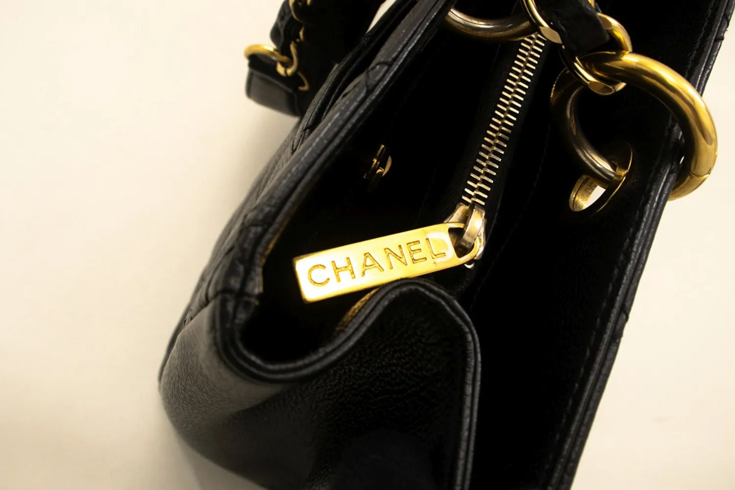 CHANEL Caviar GST 13" Grand Shopping Tote Chain Shoulder Bag Black n40