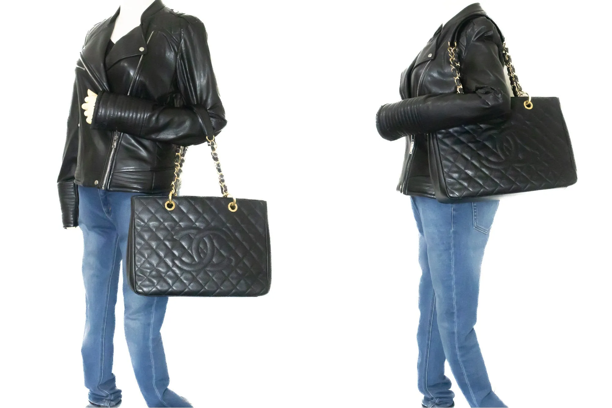 CHANEL Caviar GST 13" Grand Shopping Tote Chain Shoulder Bag Black n40