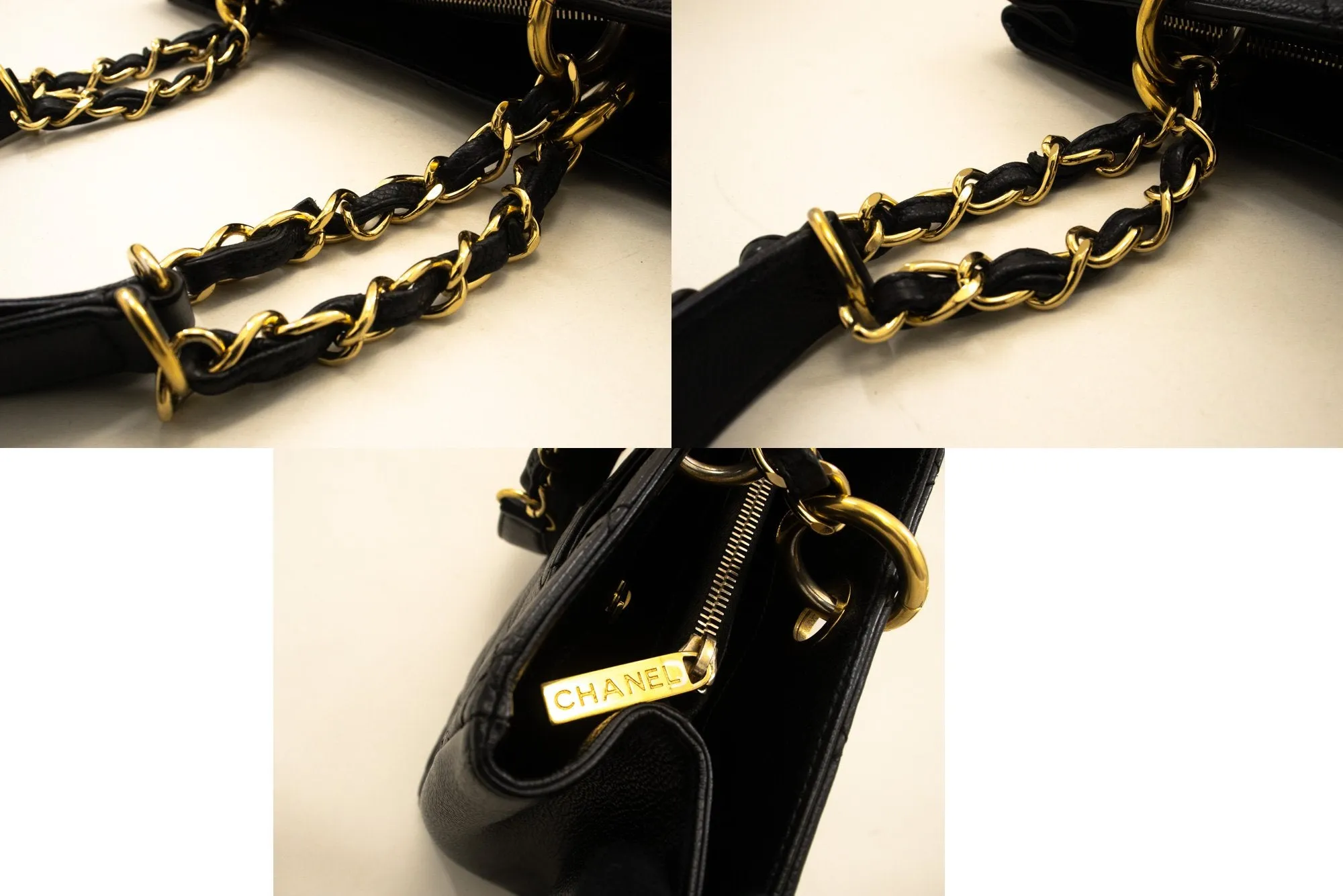 CHANEL Caviar GST 13" Grand Shopping Tote Chain Shoulder Bag Black n40
