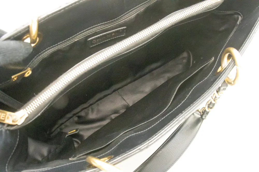 CHANEL Caviar GST 13" Grand Shopping Tote Chain Shoulder Bag Black n40