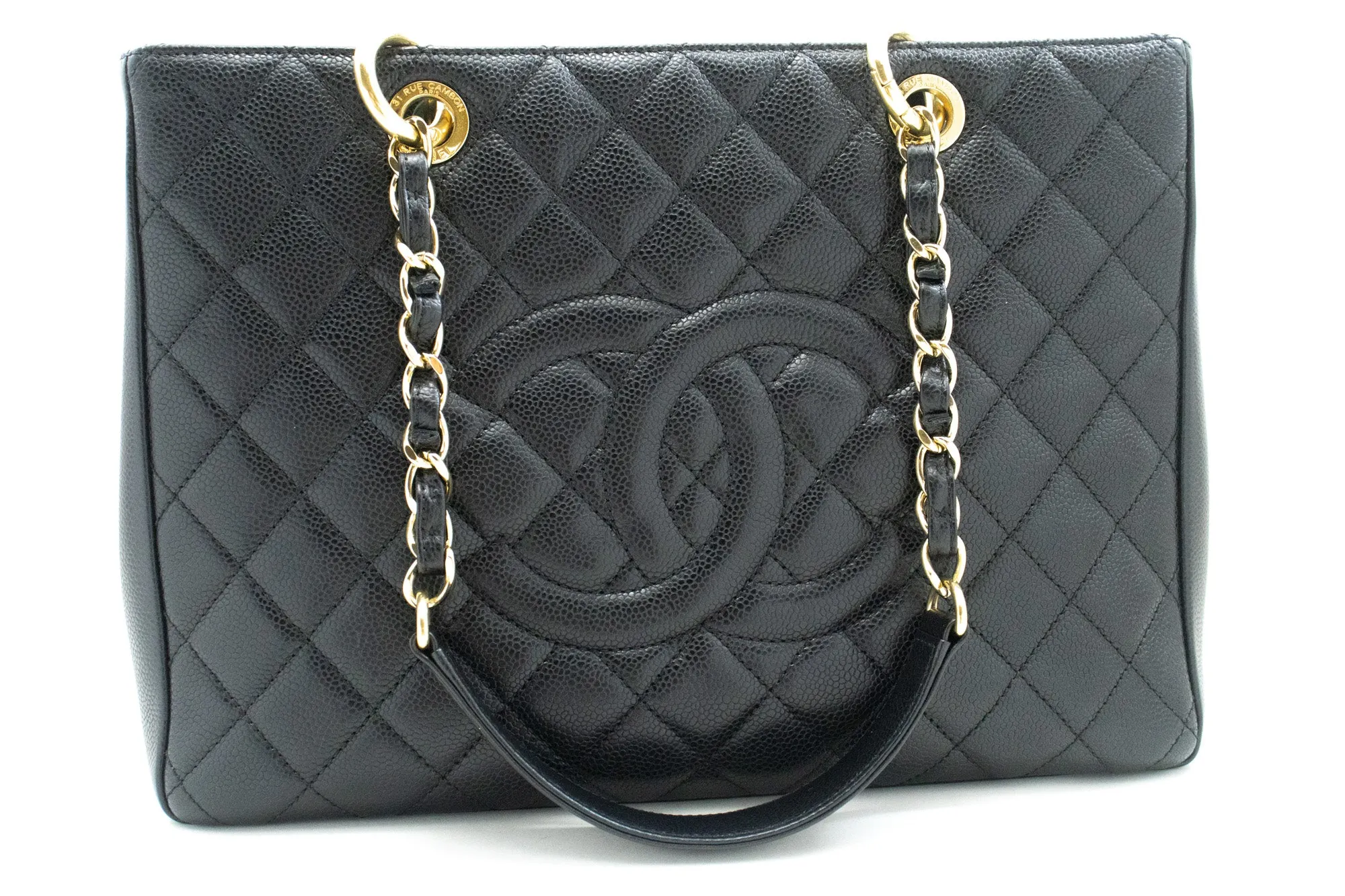 CHANEL Caviar GST 13" Grand Shopping Tote Chain Shoulder Bag Black n83