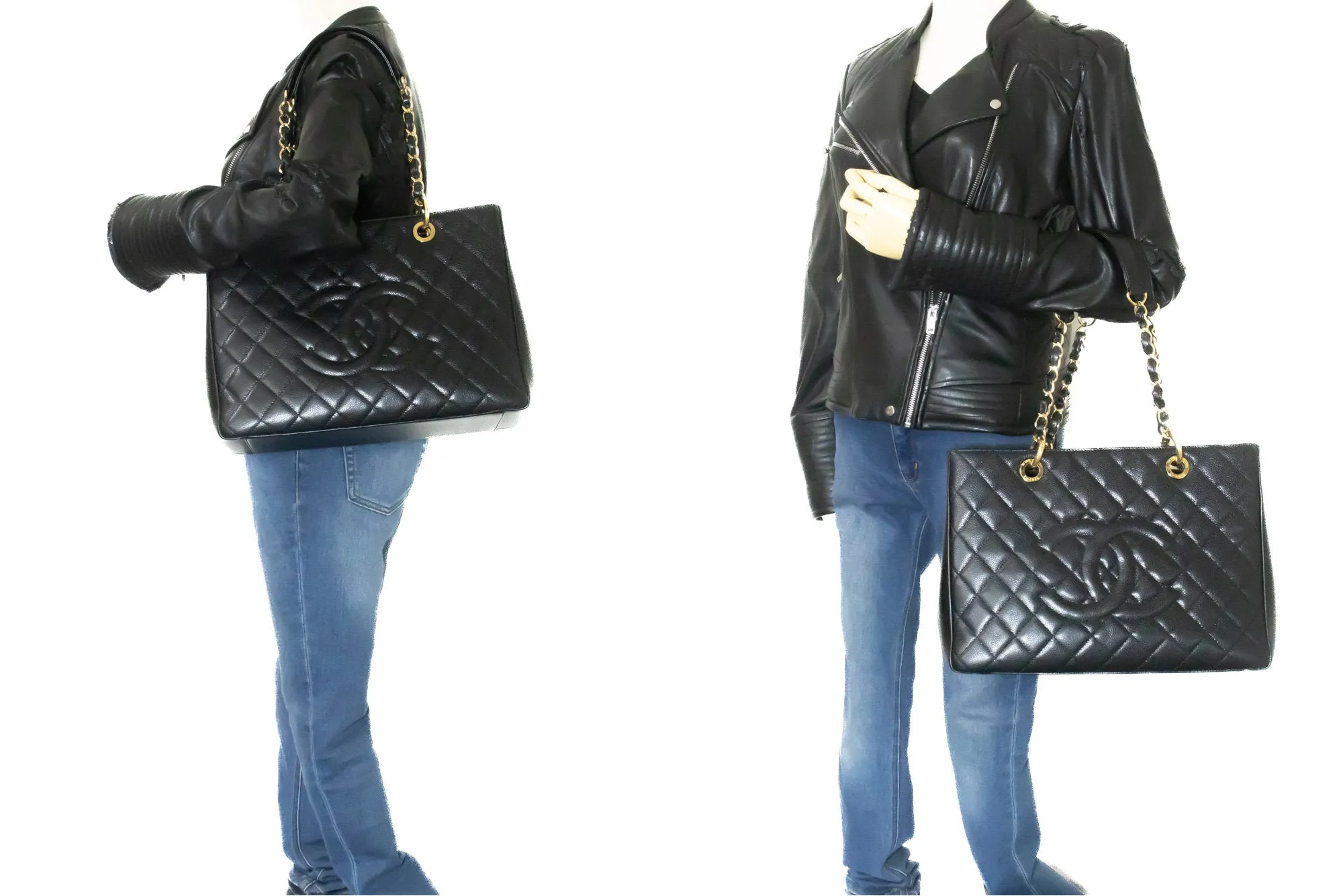 CHANEL Caviar GST 13" Grand Shopping Tote Chain Shoulder Bag Black n83