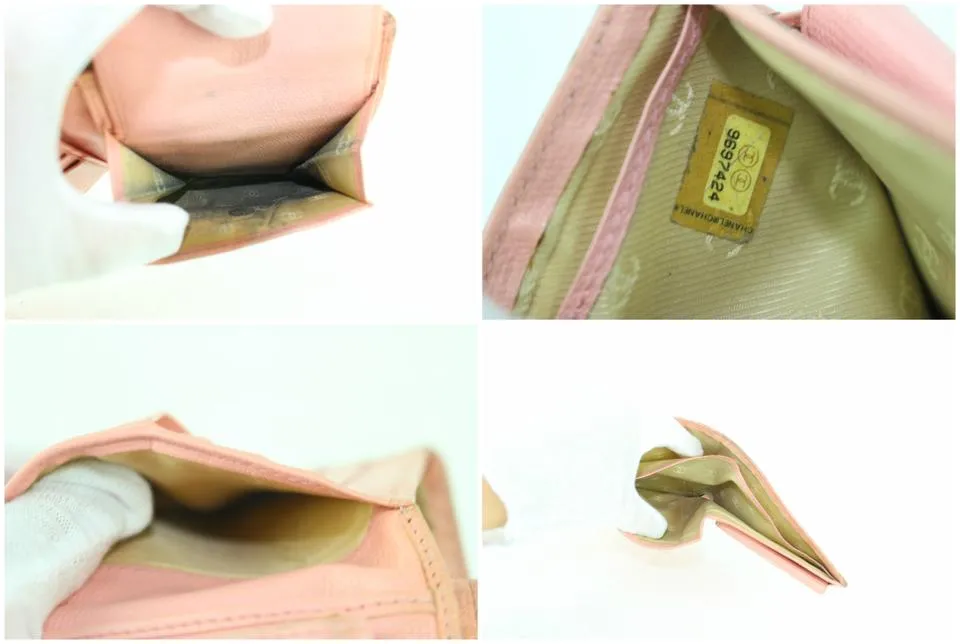 Chanel Caviar Pink Button Line Compact Bifold Wallet 857005