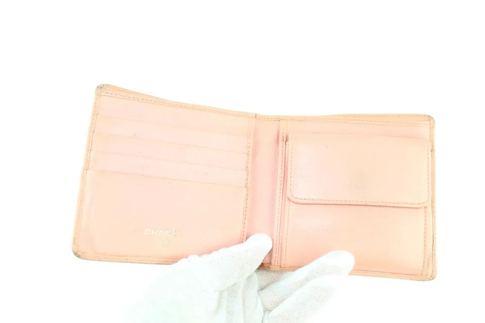 Chanel Caviar Pink Button Line Compact Bifold Wallet 857005