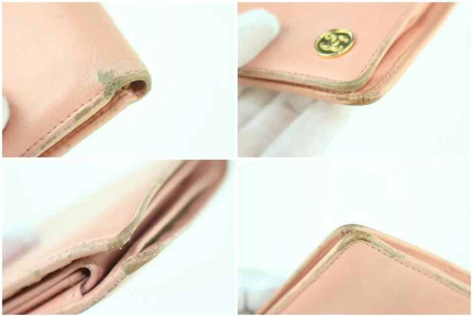 Chanel Caviar Pink Button Line Compact Bifold Wallet 857005