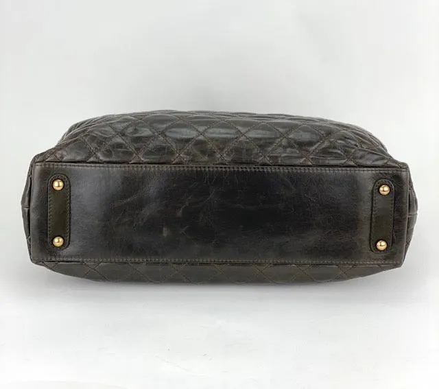 CHANEL Glazed Calfskin Large Bindi CC Grey Tote Hand Bag