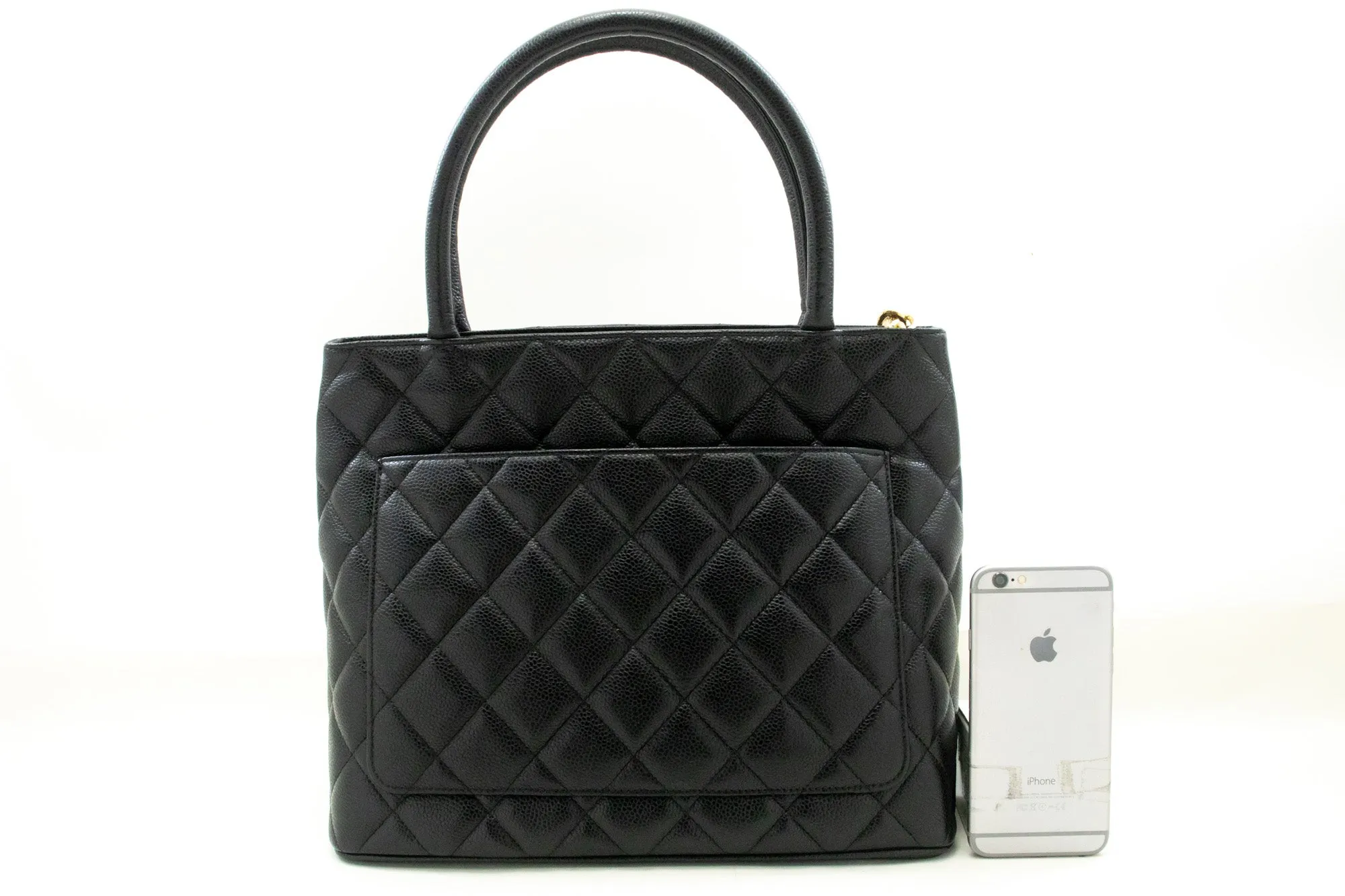 CHANEL Gold Medallion Caviar Shoulder Bag Grand Shopping Tote Bk n47