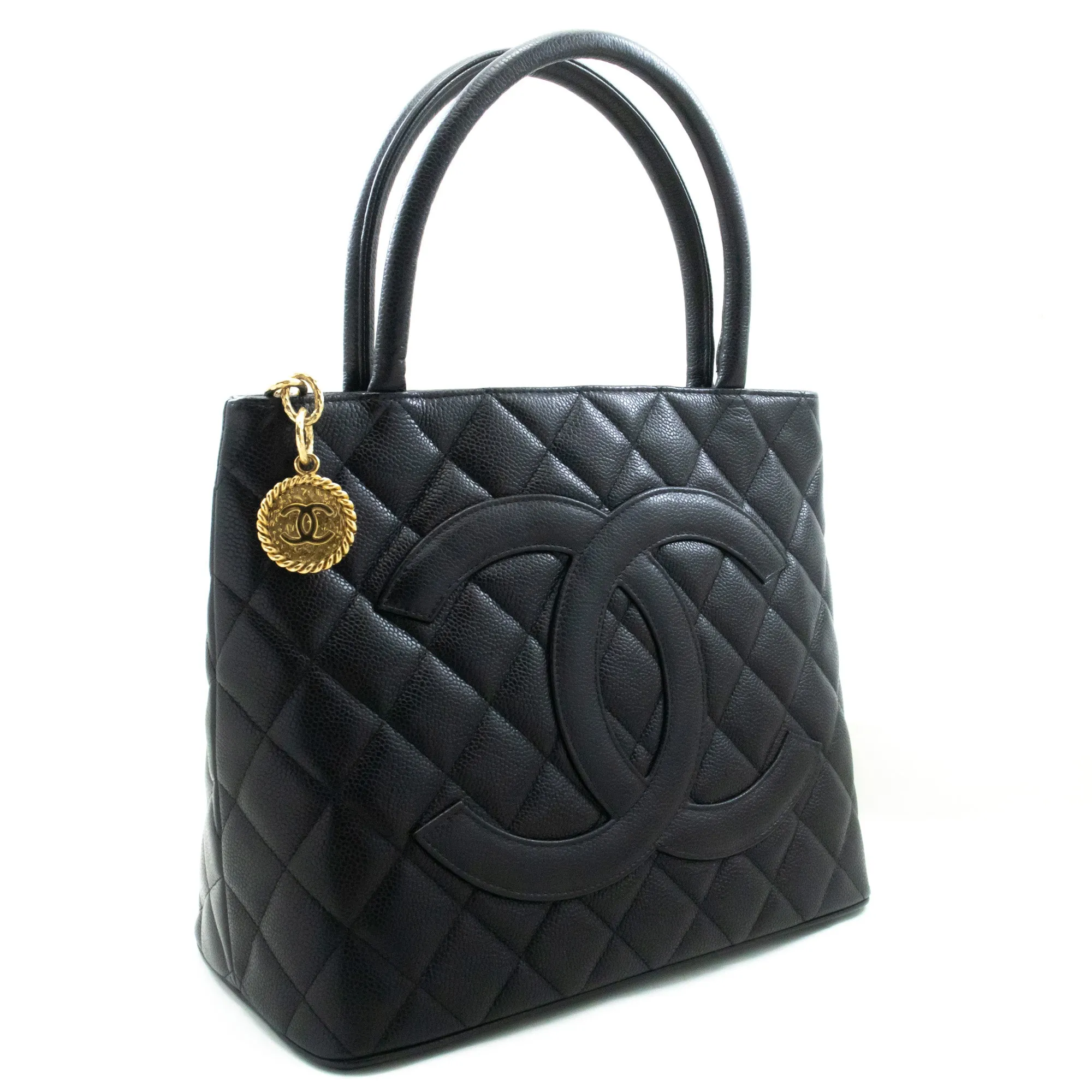 CHANEL Gold Medallion Caviar Shoulder Bag Grand Shopping Tote Bk n47