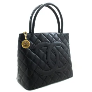 CHANEL Gold Medallion Caviar Shoulder Bag Grand Shopping Tote Bk n47