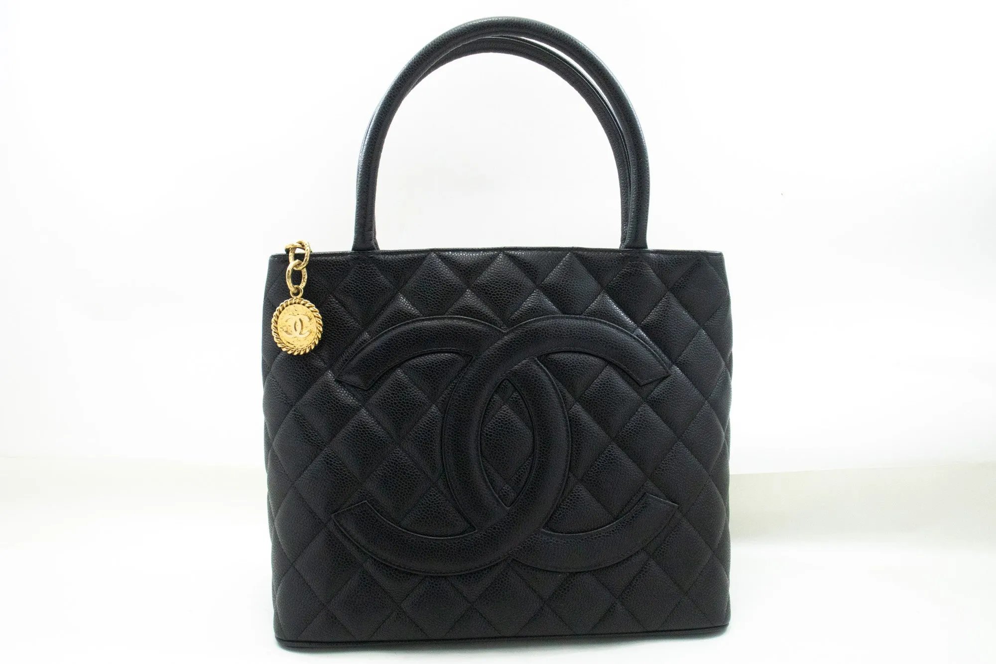 CHANEL Gold Medallion Caviar Shoulder Bag Grand Shopping Tote Bk n47