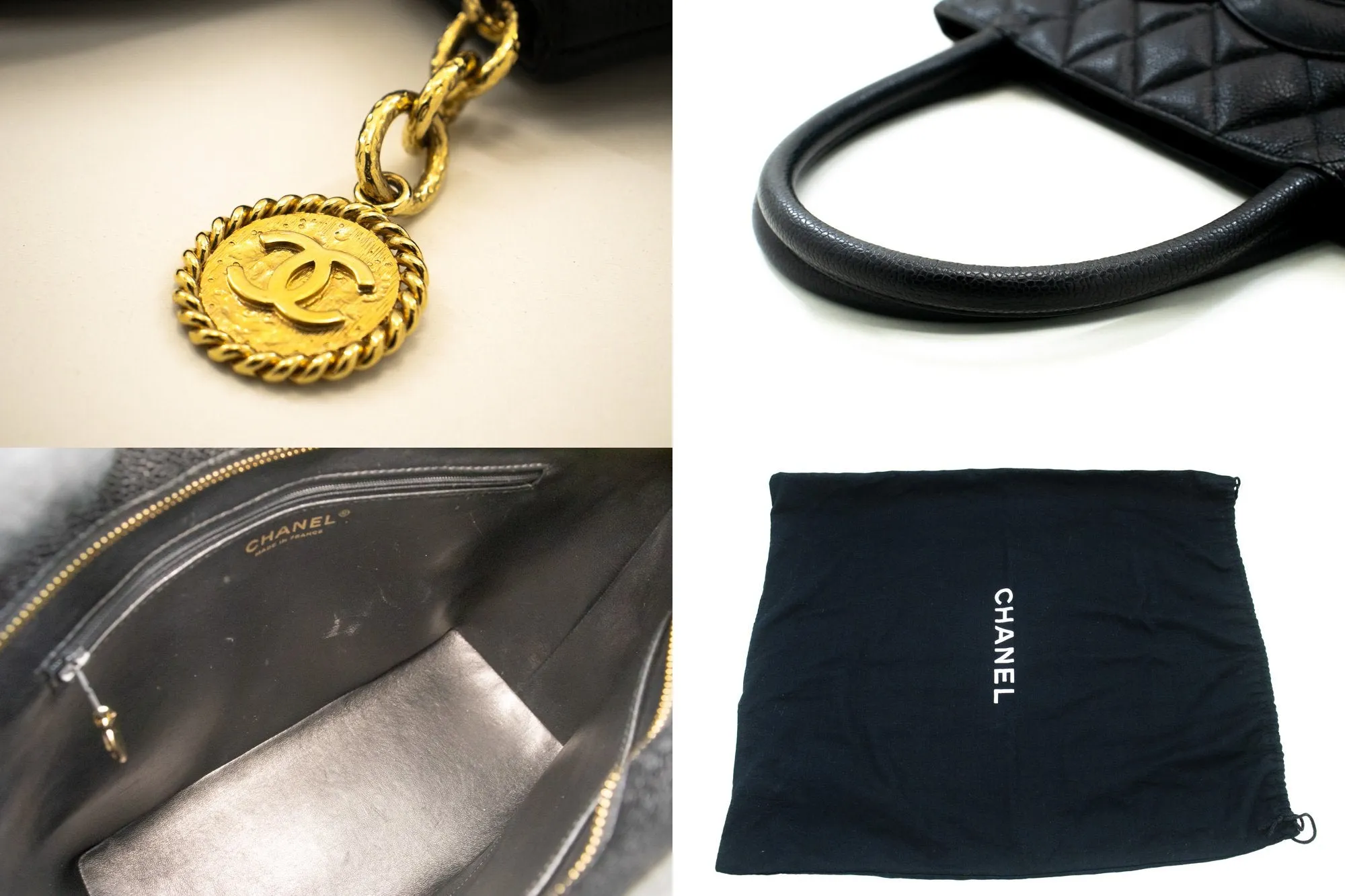 CHANEL Gold Medallion Caviar Shoulder Bag Grand Shopping Tote L79