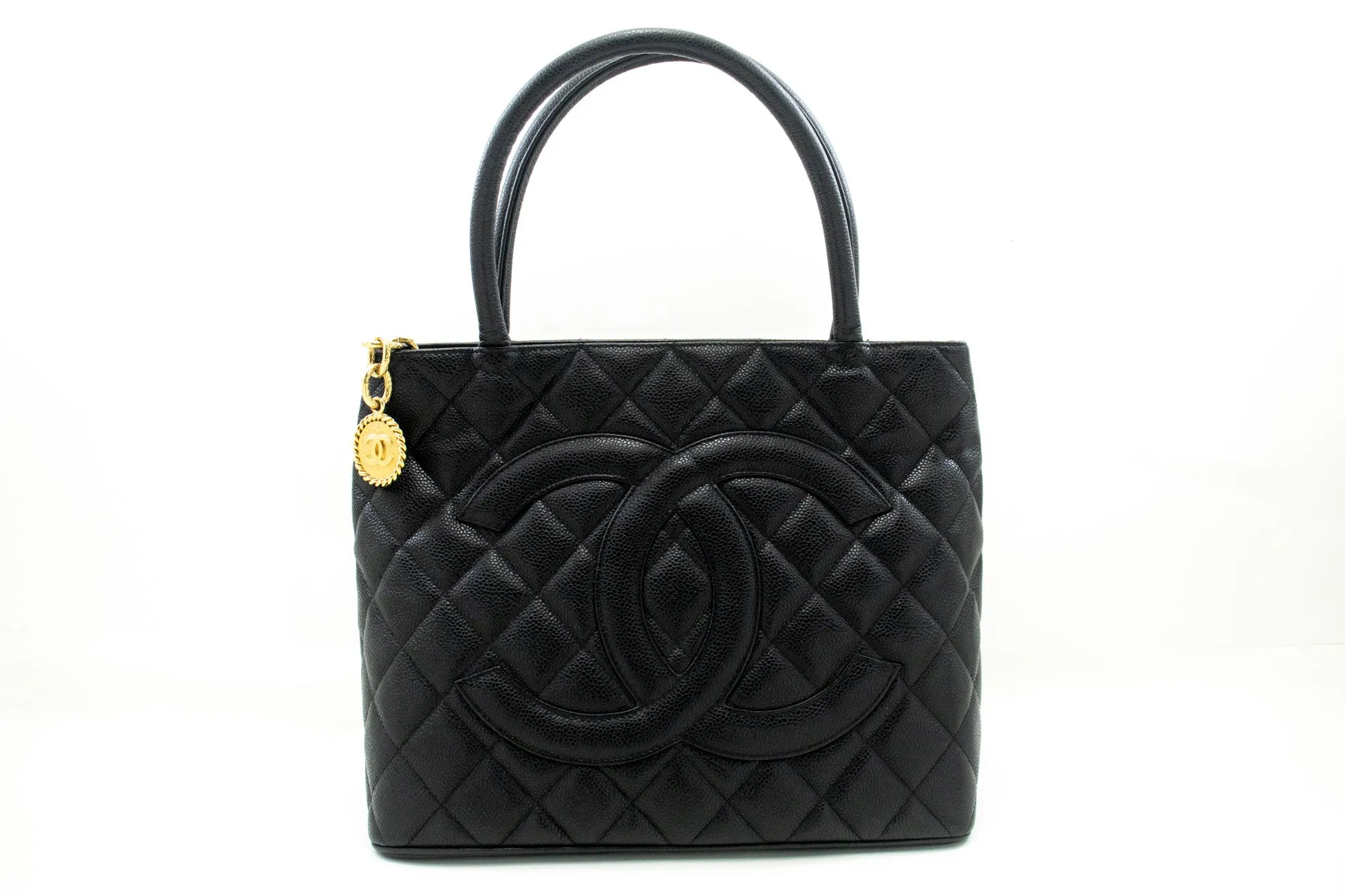 CHANEL Gold Medallion Caviar Shoulder Bag Grand Shopping Tote L79