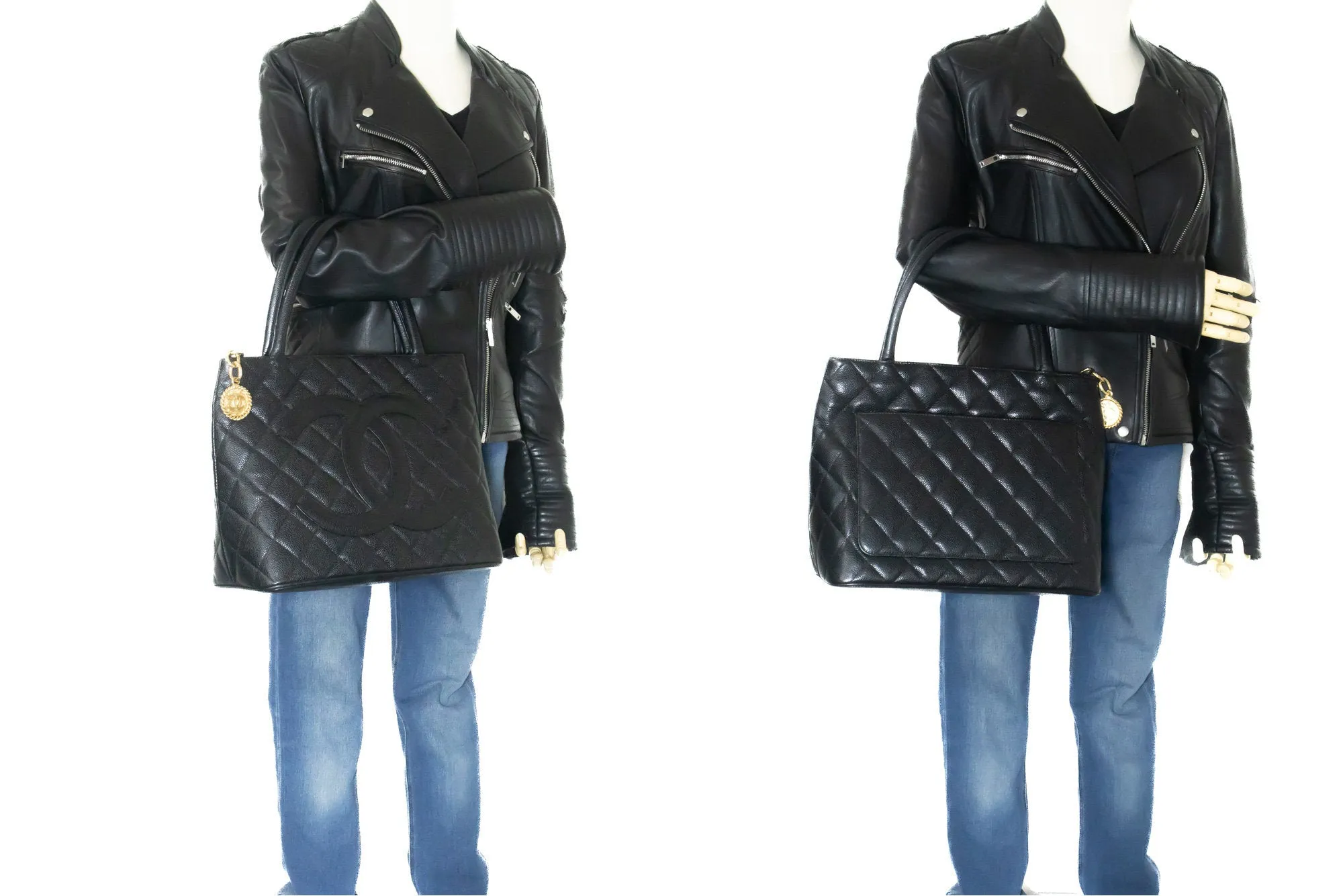 CHANEL Gold Medallion Caviar Shoulder Bag Grand Shopping Tote L79