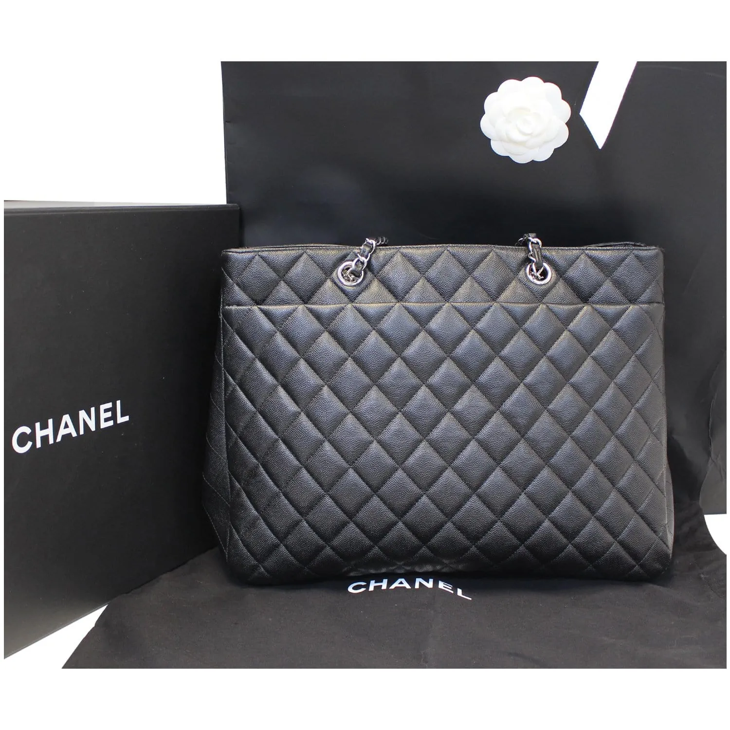 CHANEL Large Classic Caviar Leather Tote Shoulder Bag Black