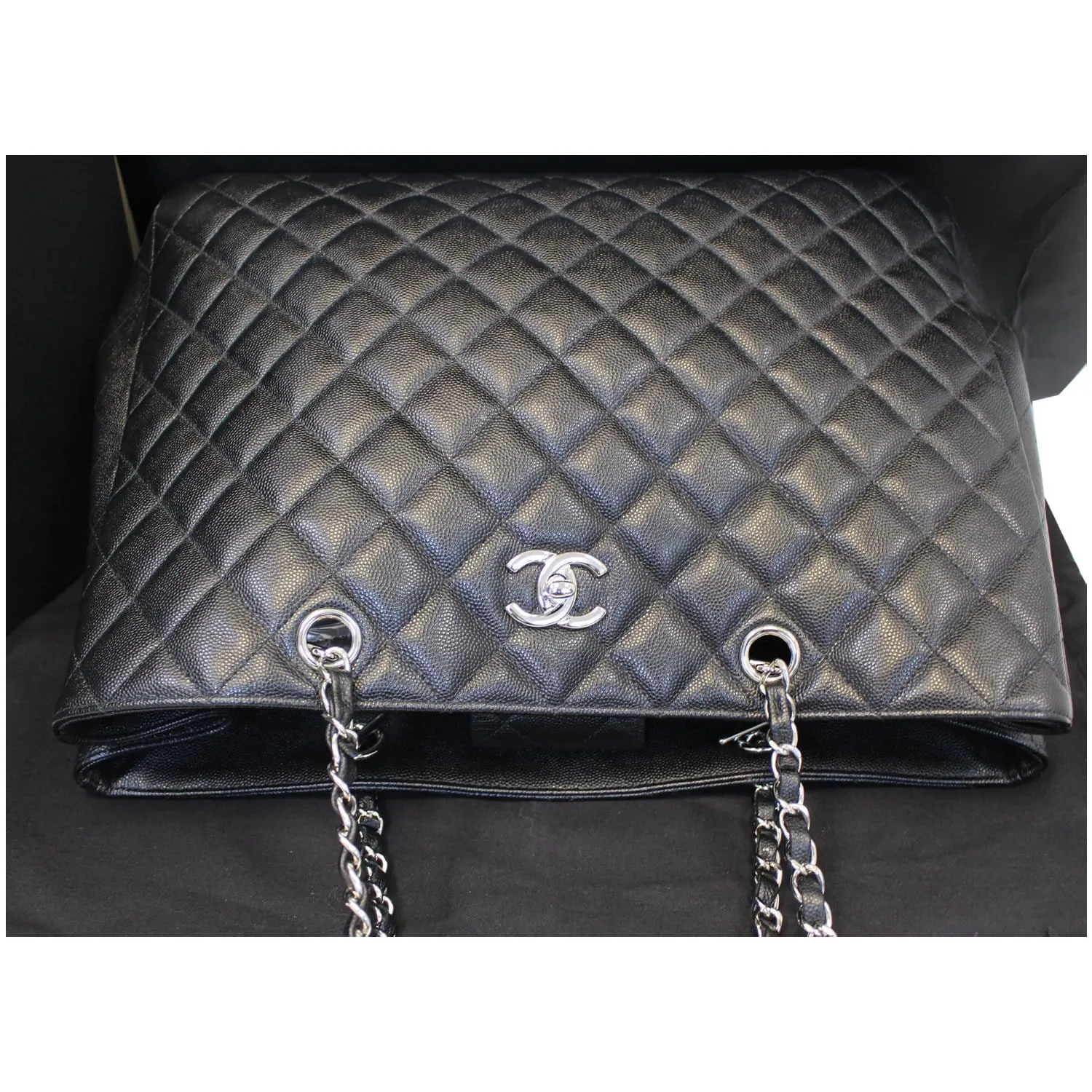 CHANEL Large Classic Caviar Leather Tote Shoulder Bag Black