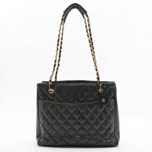 Chanel Matelasse Lambskin Shopping Tote Shoulder Bag Black Gold Metal Fittings 1 Series  #2525
