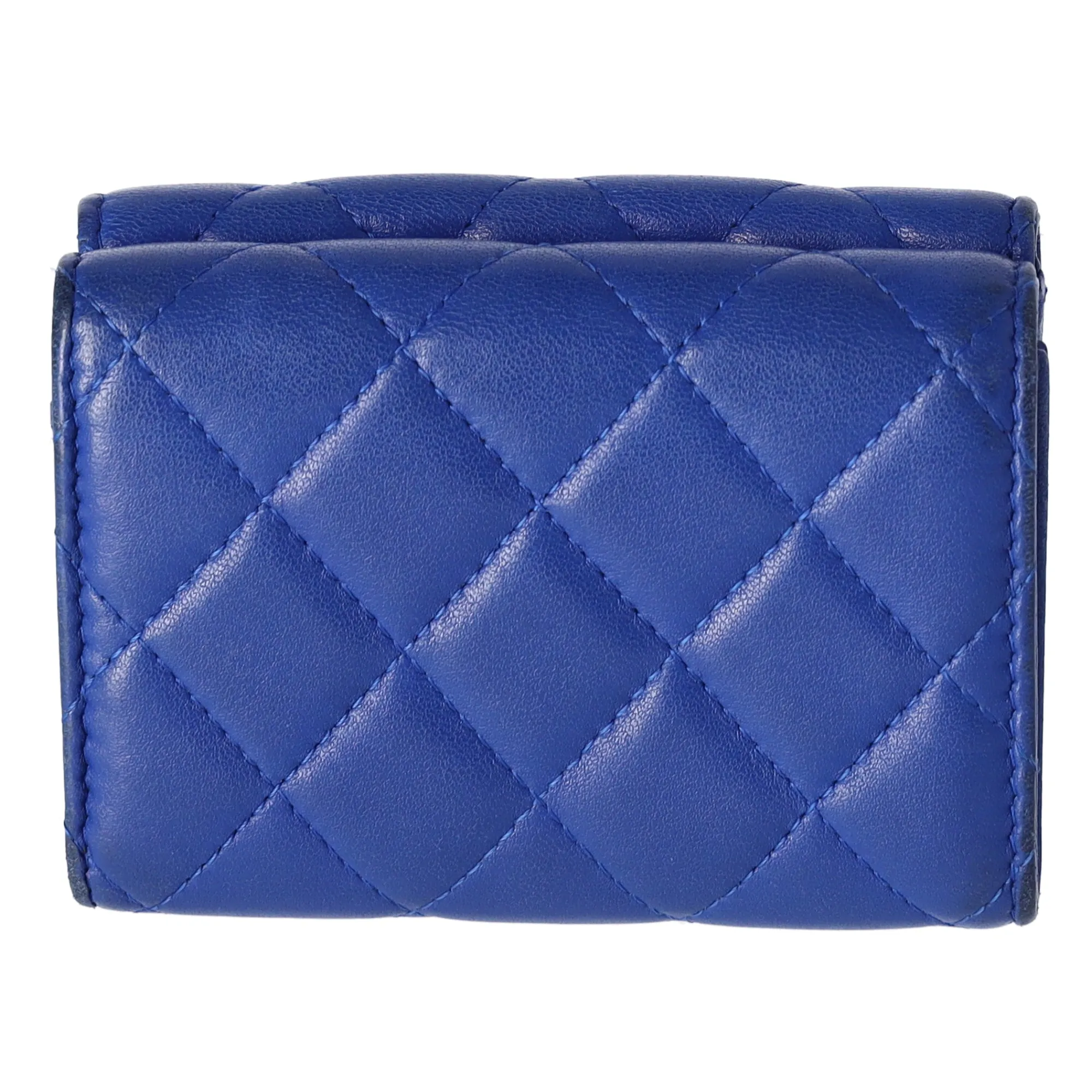 CHANEL Matelasse Trifold Wallet Blue Lambskin
