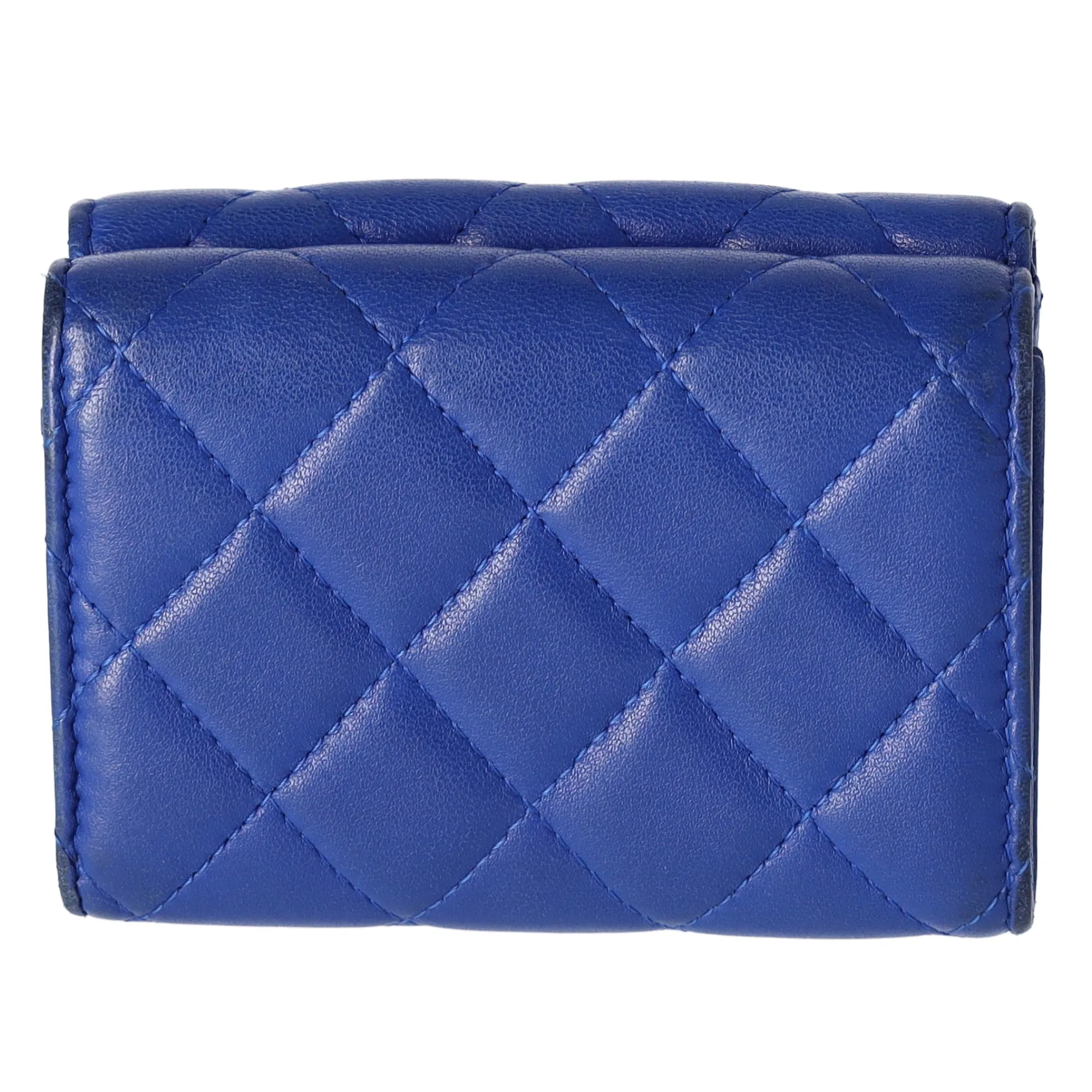CHANEL Matelasse Trifold Wallet Blue Lambskin