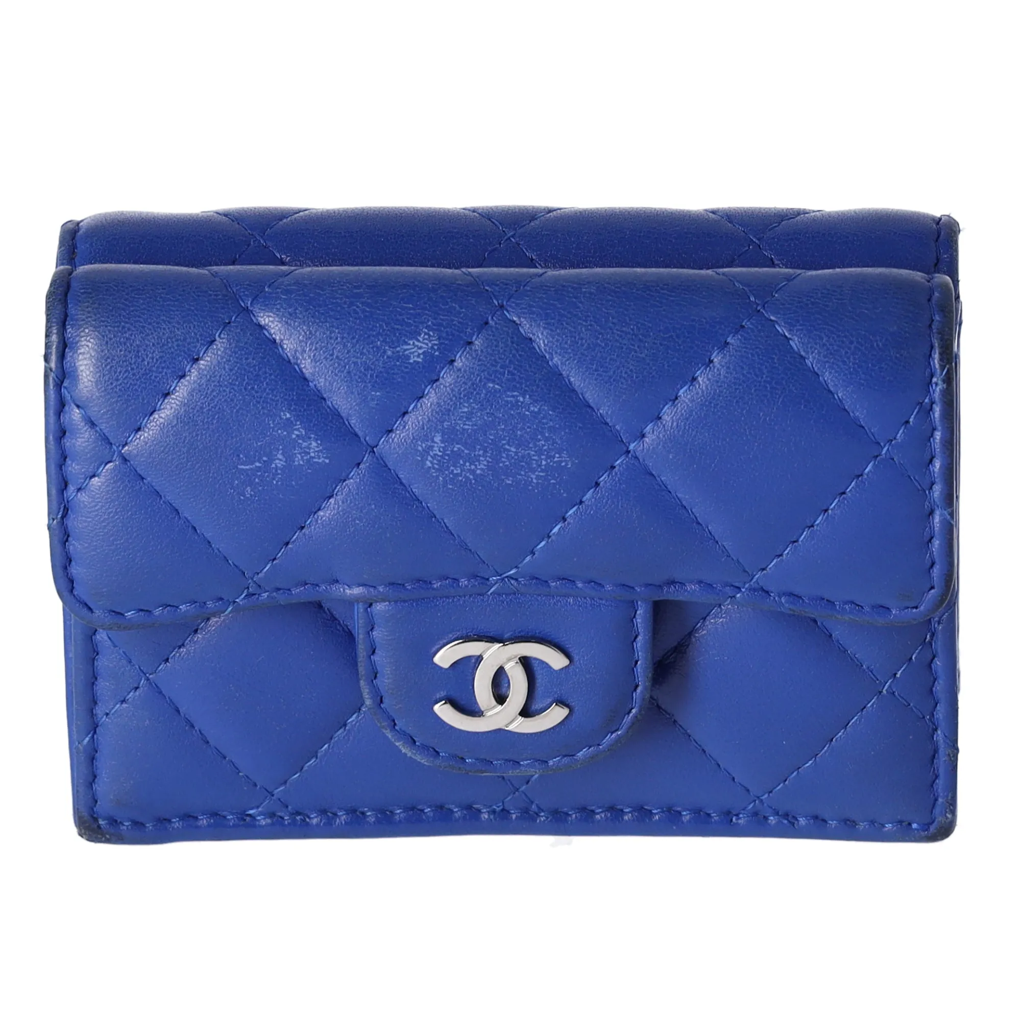 CHANEL Matelasse Trifold Wallet Blue Lambskin