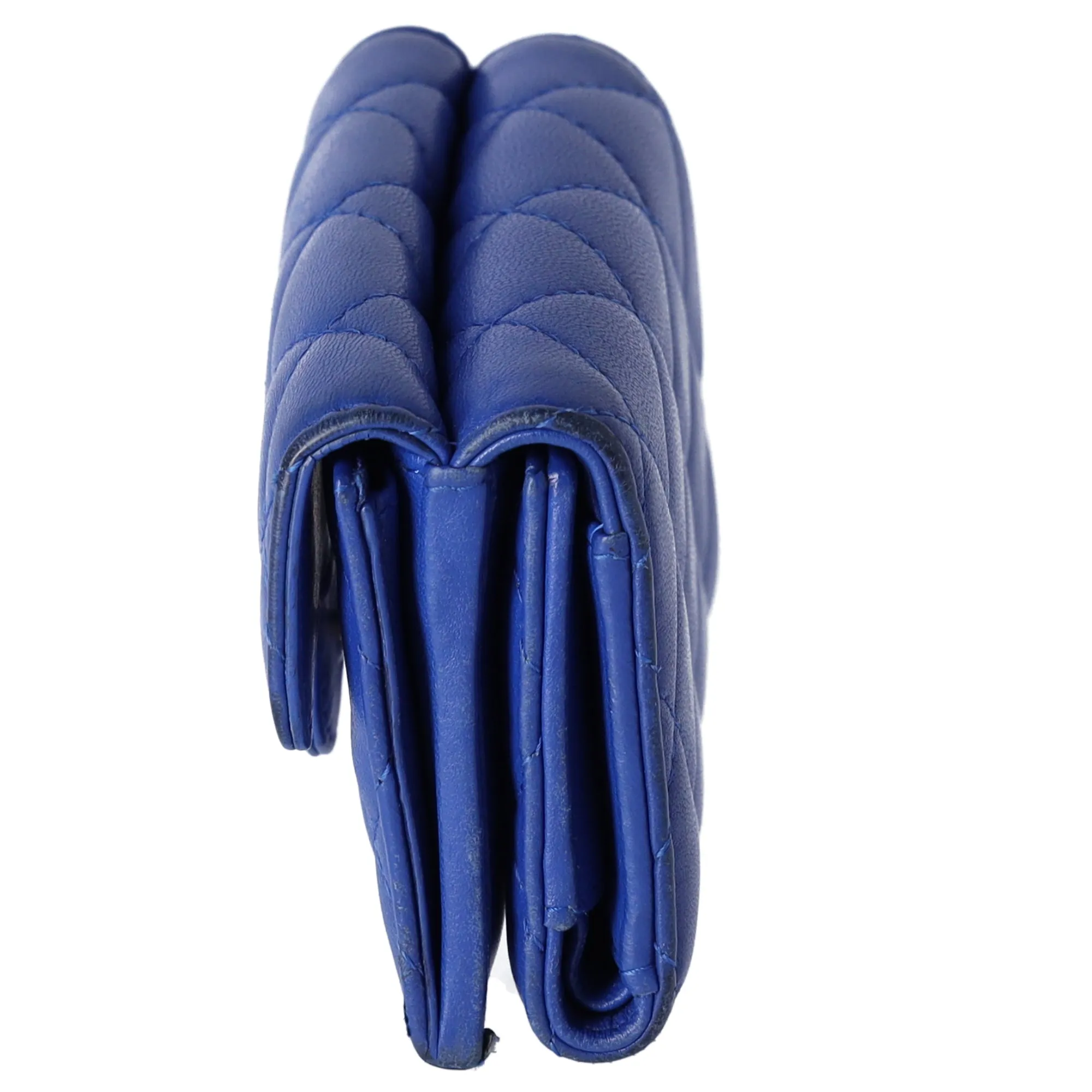 CHANEL Matelasse Trifold Wallet Blue Lambskin