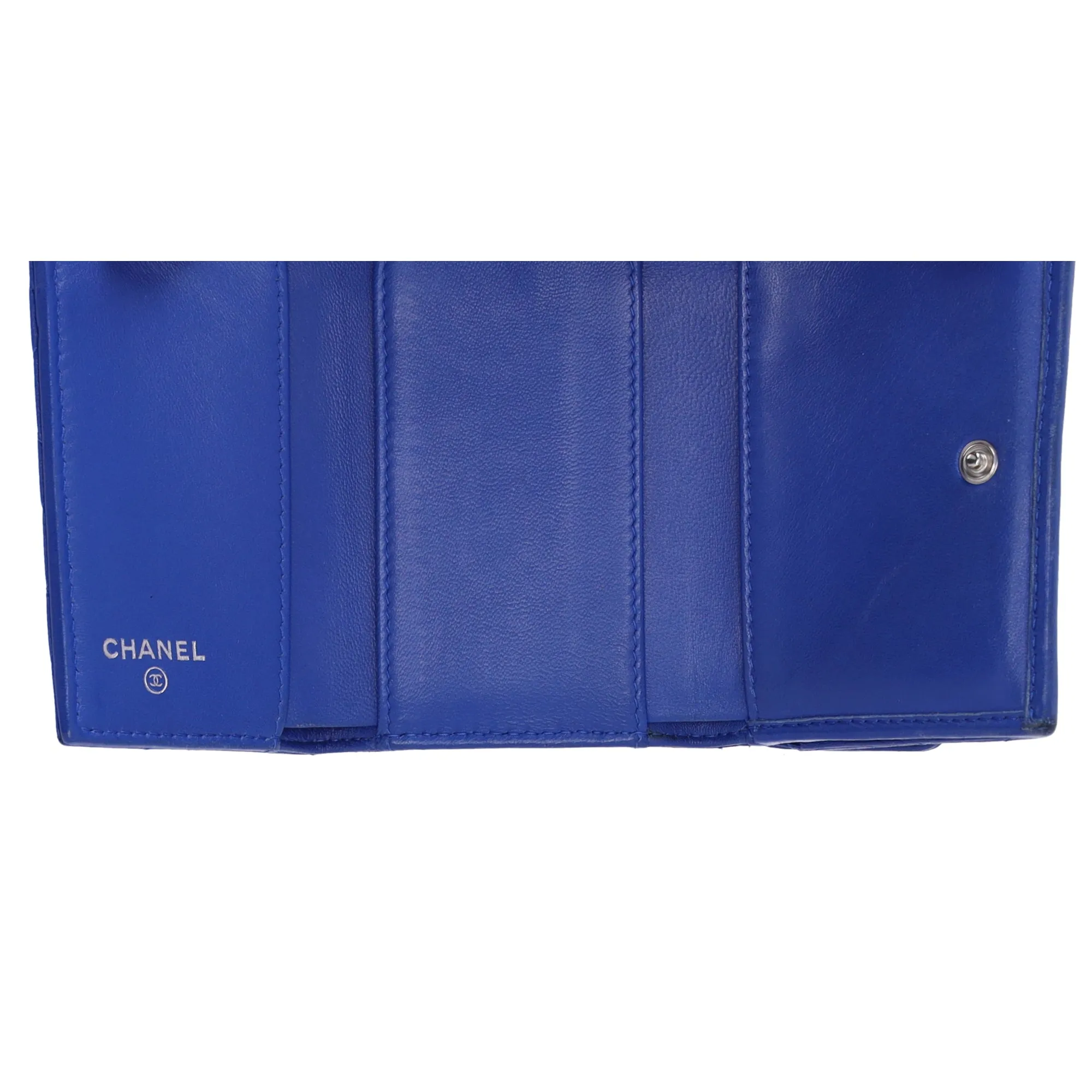 CHANEL Matelasse Trifold Wallet Blue Lambskin