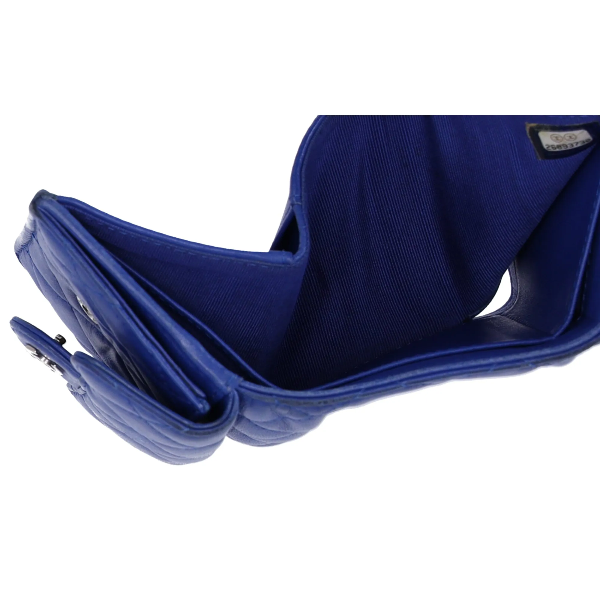 CHANEL Matelasse Trifold Wallet Blue Lambskin