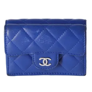 CHANEL Matelasse Trifold Wallet Blue Lambskin