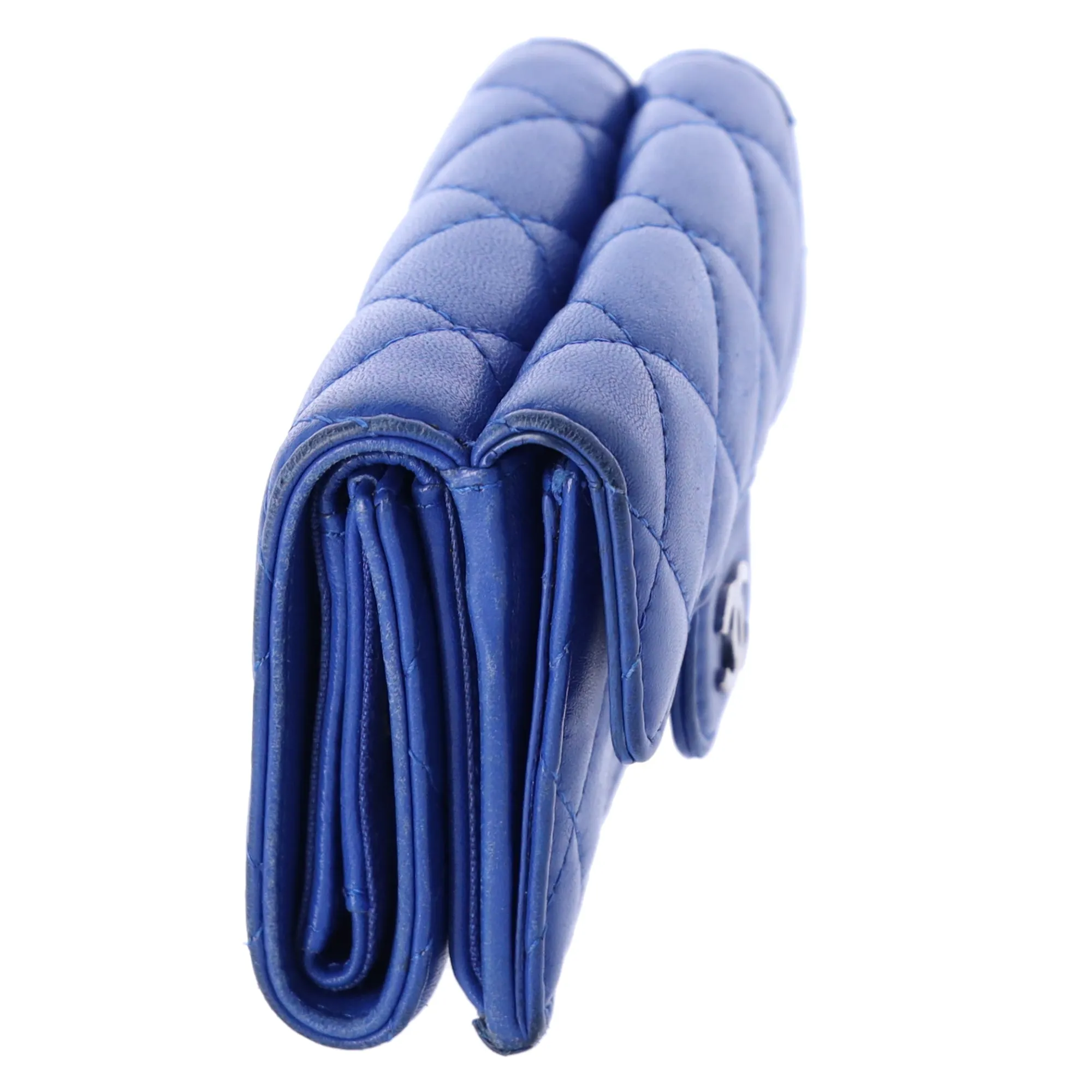 CHANEL Matelasse Trifold Wallet Blue Lambskin