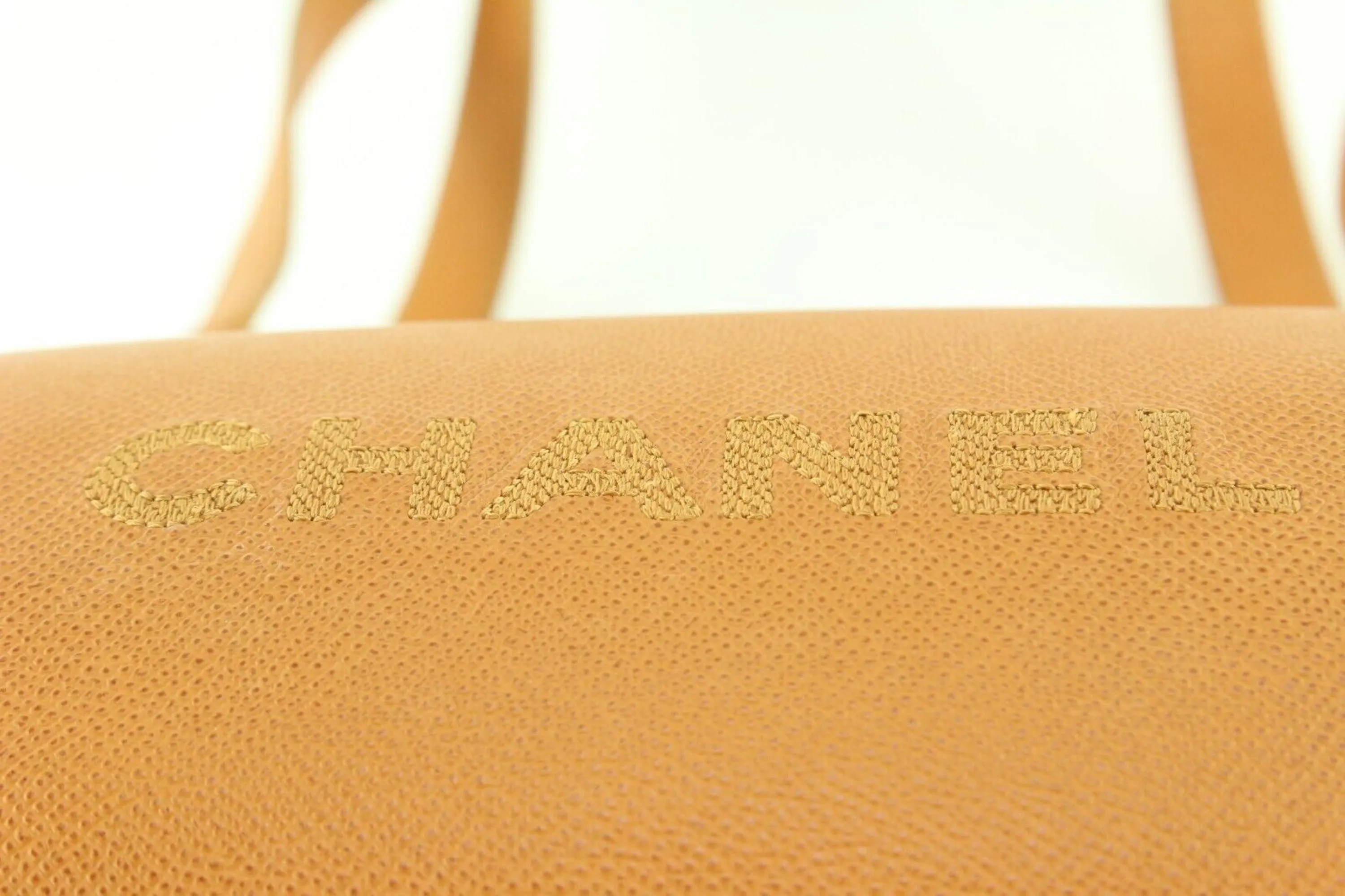 Chanel Sesame Brown Tan Caviar Leather Shoulder Bag Tote 1C0502