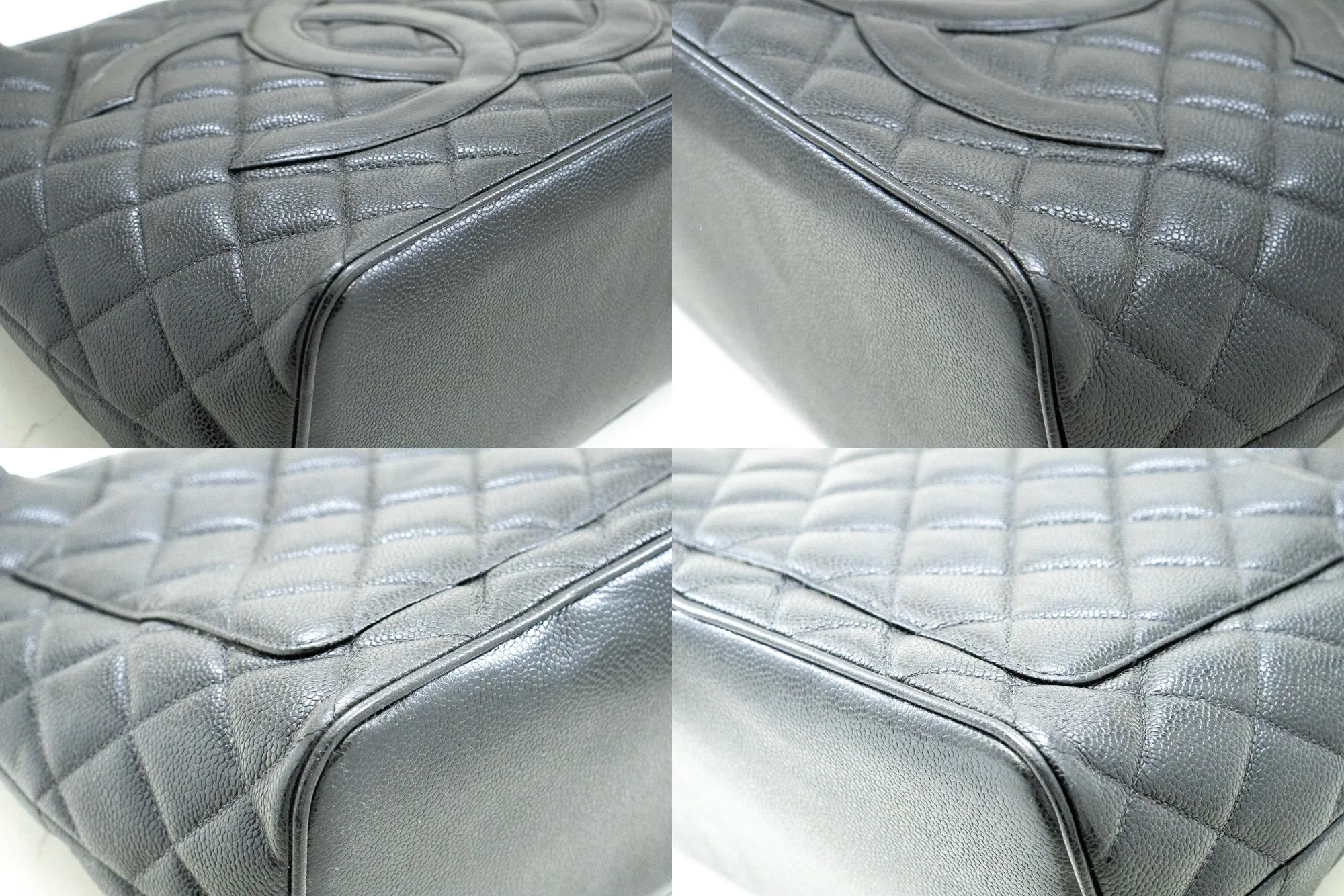 CHANEL Silver Medallion Caviar Shoulder Bag Shopping Tote Black SV n42